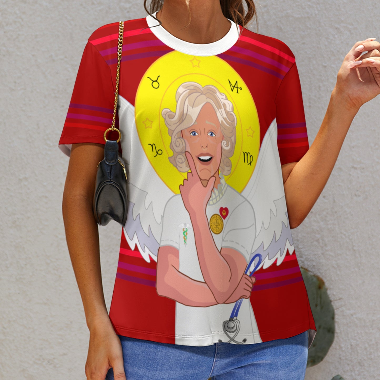 Women´s T-shirt 2 GLOBAL FREEDOM UNITED© Archangel Gabriel Croatia Red