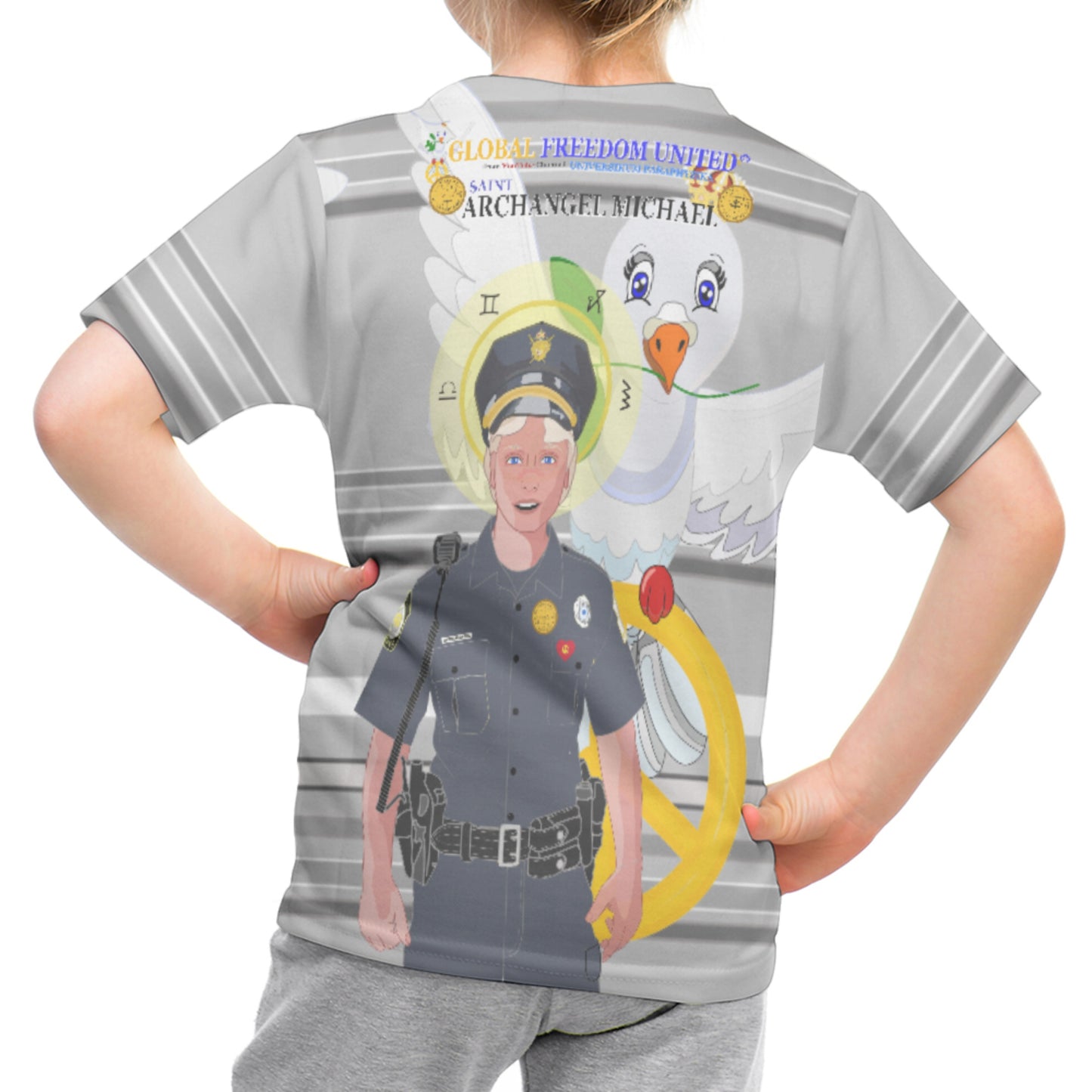 Childrens T-shirt GLOBAL FREEDOM UNITED© Archangel Michael As Policemen Deep Grey