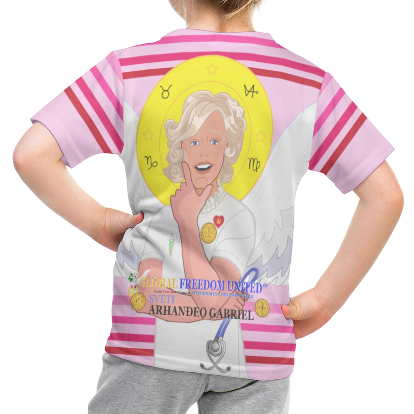 Kid´s T-shirt 2 GLOBAL FREEDOM UNITED© Archangel Gabriel Croatia Pink1