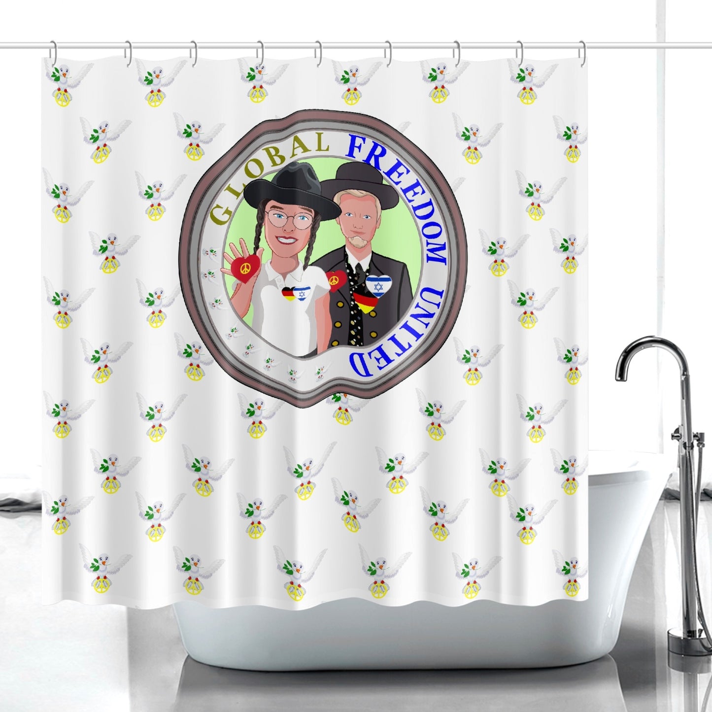 GLOBAL FREEDOM UNITED© MEN ISRAEL & GERMANY WIGHT Quick-drying Shower Curtain