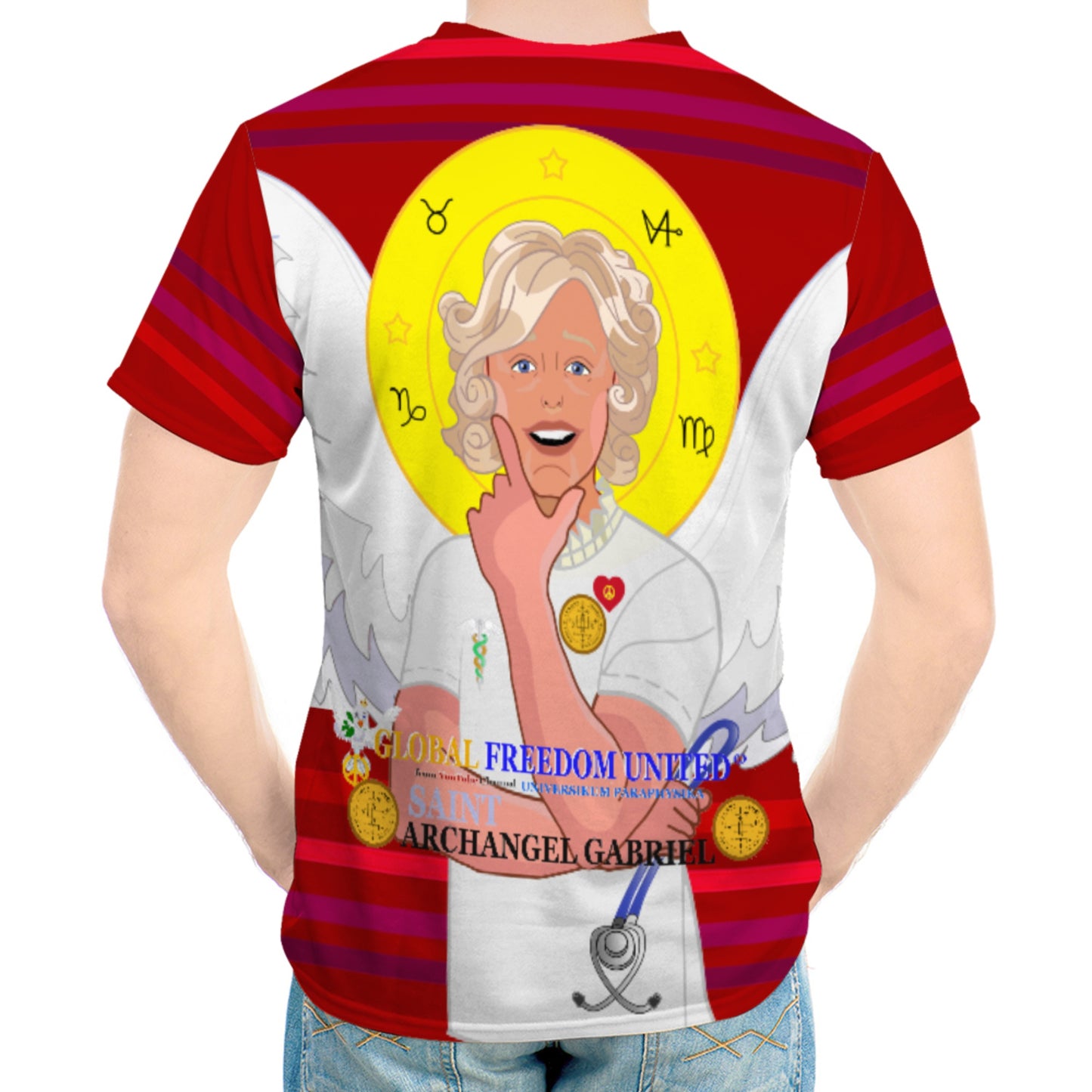 Men´s T-shirt GLOBAL FREEDOM UNITED© Archangel Gabriel English Red