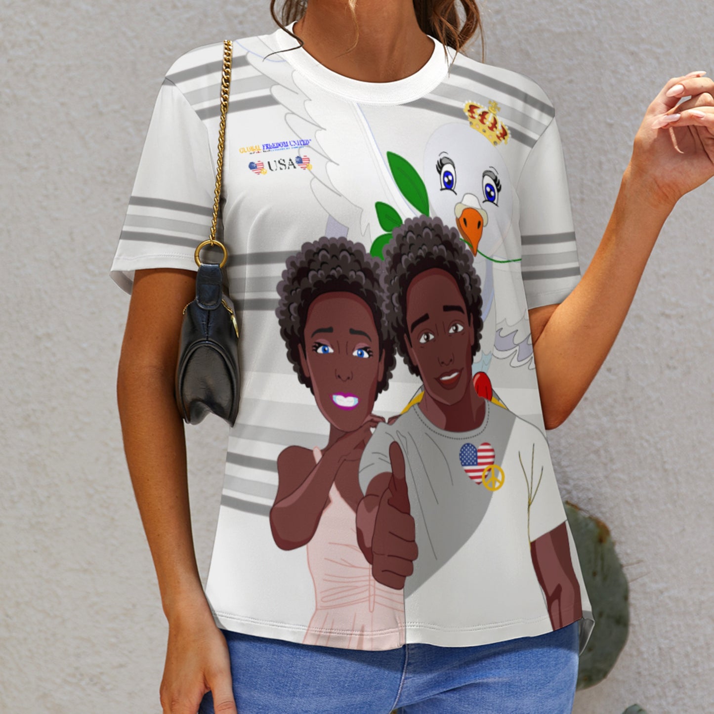 Women´s T-shirt 2 GLOBAL FREEDOM UNITED© Couple USA Afro American Grey