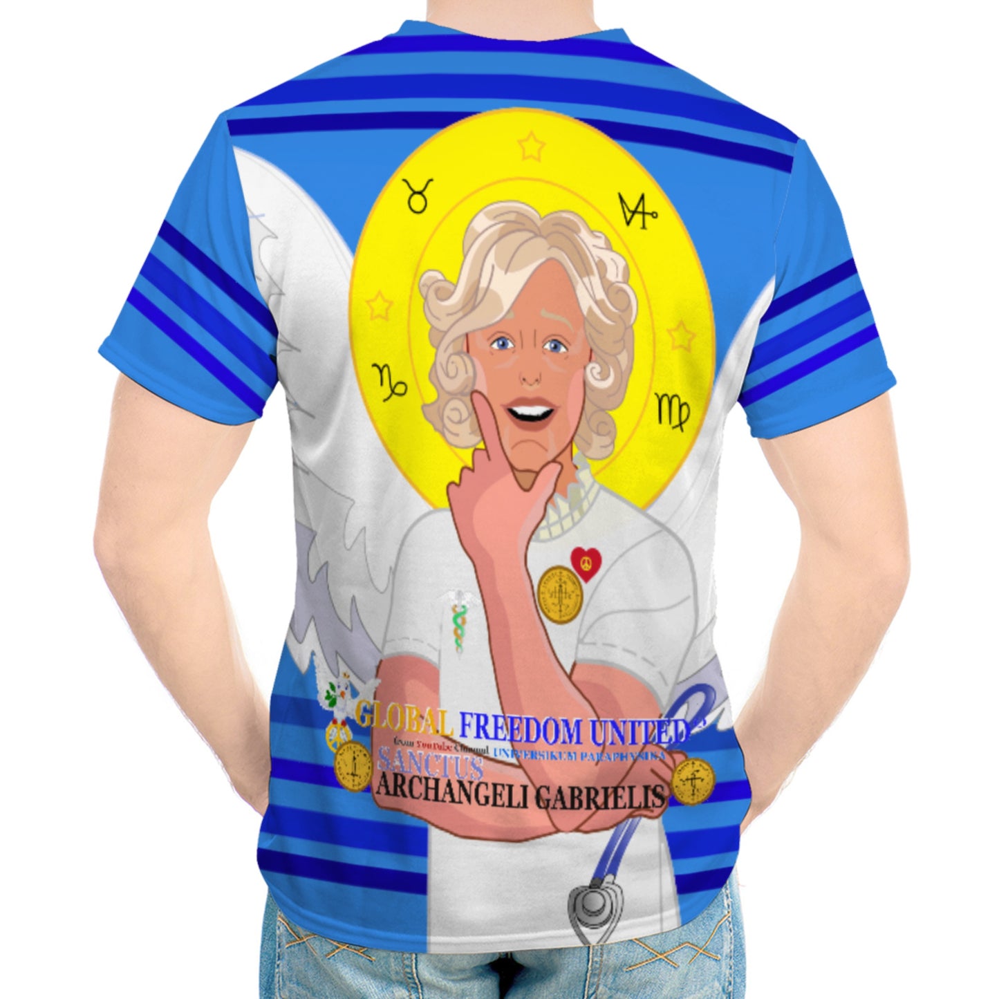 Men´s T-shirt GLOBAL FREEDOM UNITED© Archangel Gabriel Latin Deep Blue