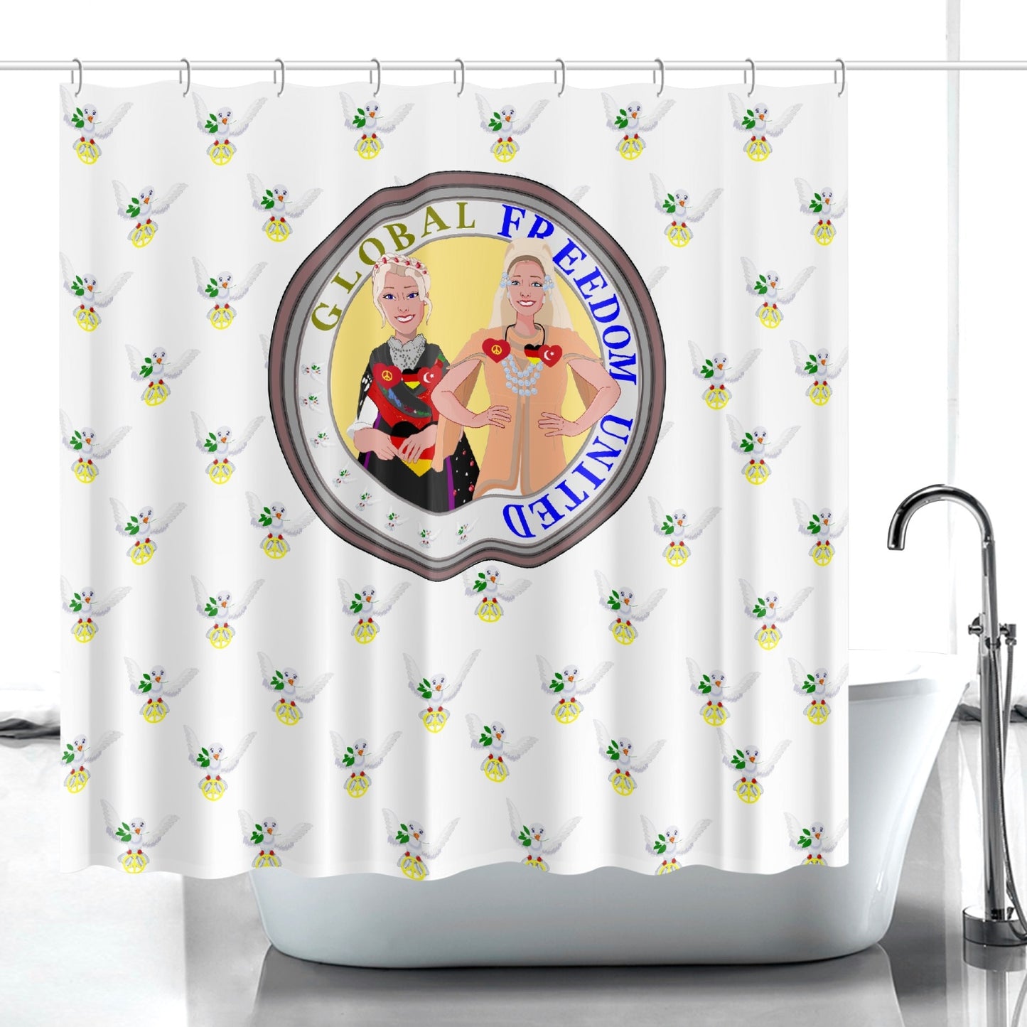 GLOBAL FREEDOM UNITED WOMEN TURKEY & GERMANY OLD PEACE WIGHT Quick-drying Shower Curtain