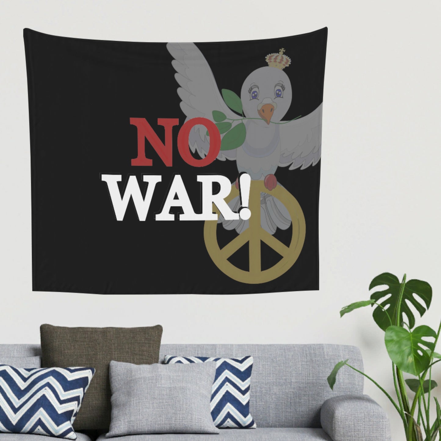 Tapestry GLOBAL FREEDOM UNITED© Dove Of Peace No War Black