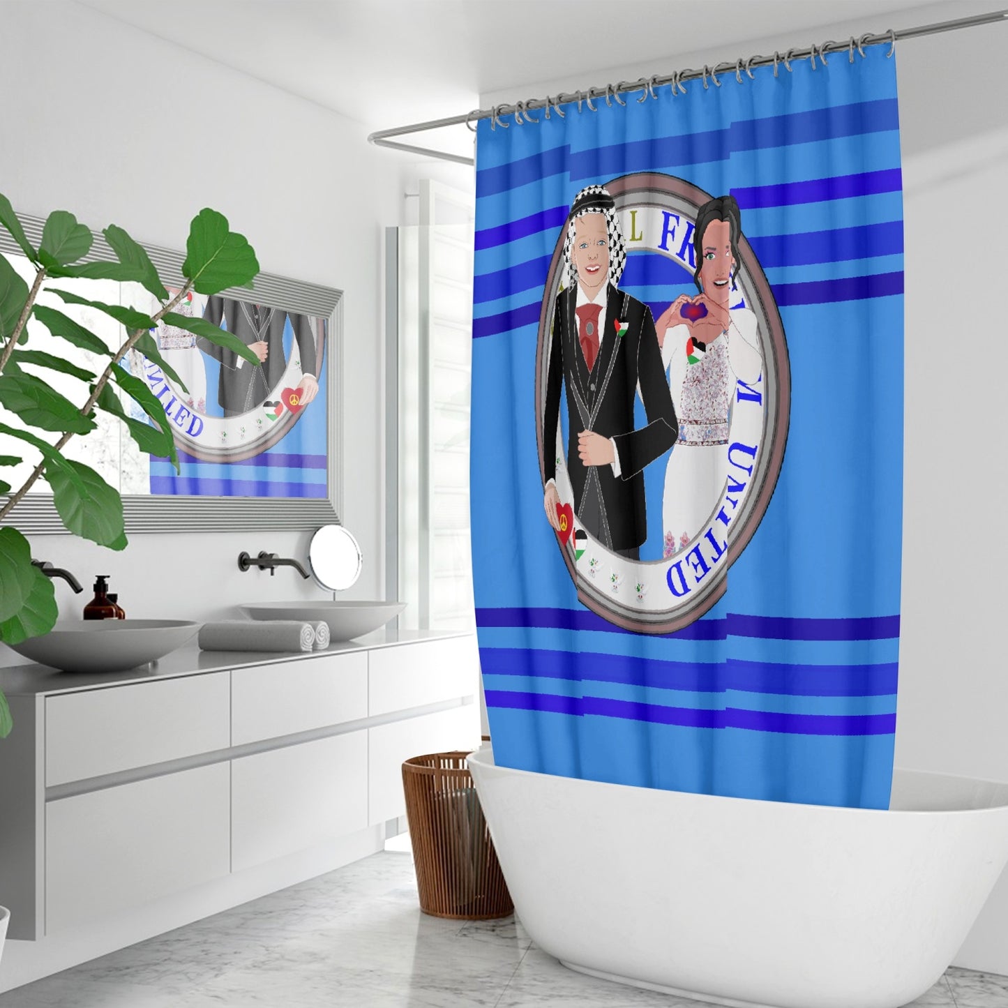 GLOBAL FREEDOM UNITED© Couple Palestina Deep Blue - Quick-drying Shower Curtain