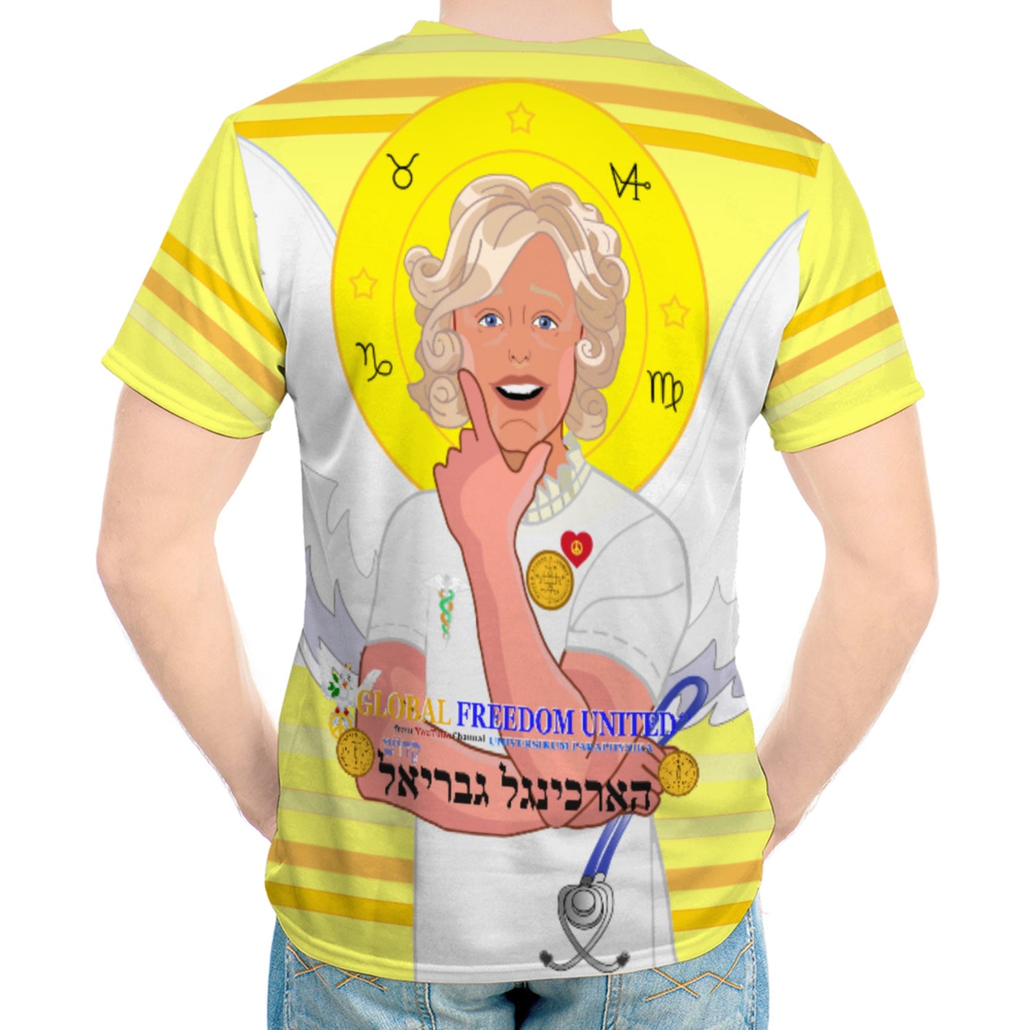 Men´s T-shirt GLOBAL FREEDOM UNITED© Archangel Gabriel HEBREW Yellow