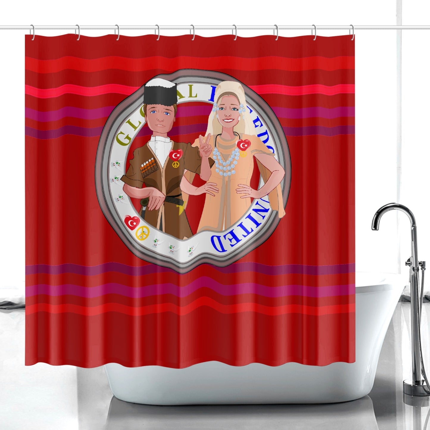 GLOBAL FREEDOM UNITED© Couple Turkey Red - Quick-drying Shower Curtain