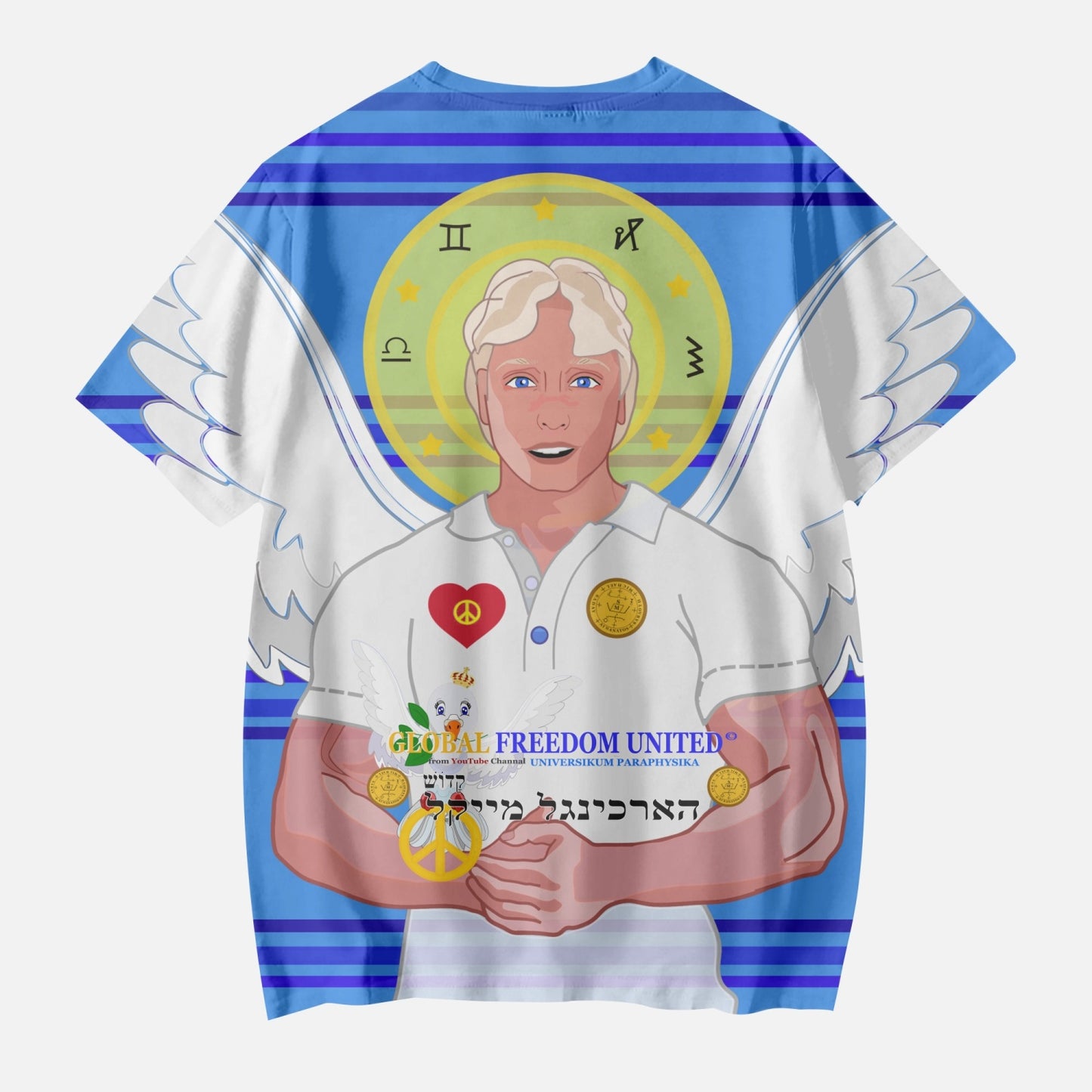 AOP Kids' Short T-Shirts GLOBAL FREEDOM UNITED ARCHANGEL MICHAEL HEBREW DEEP BLUE