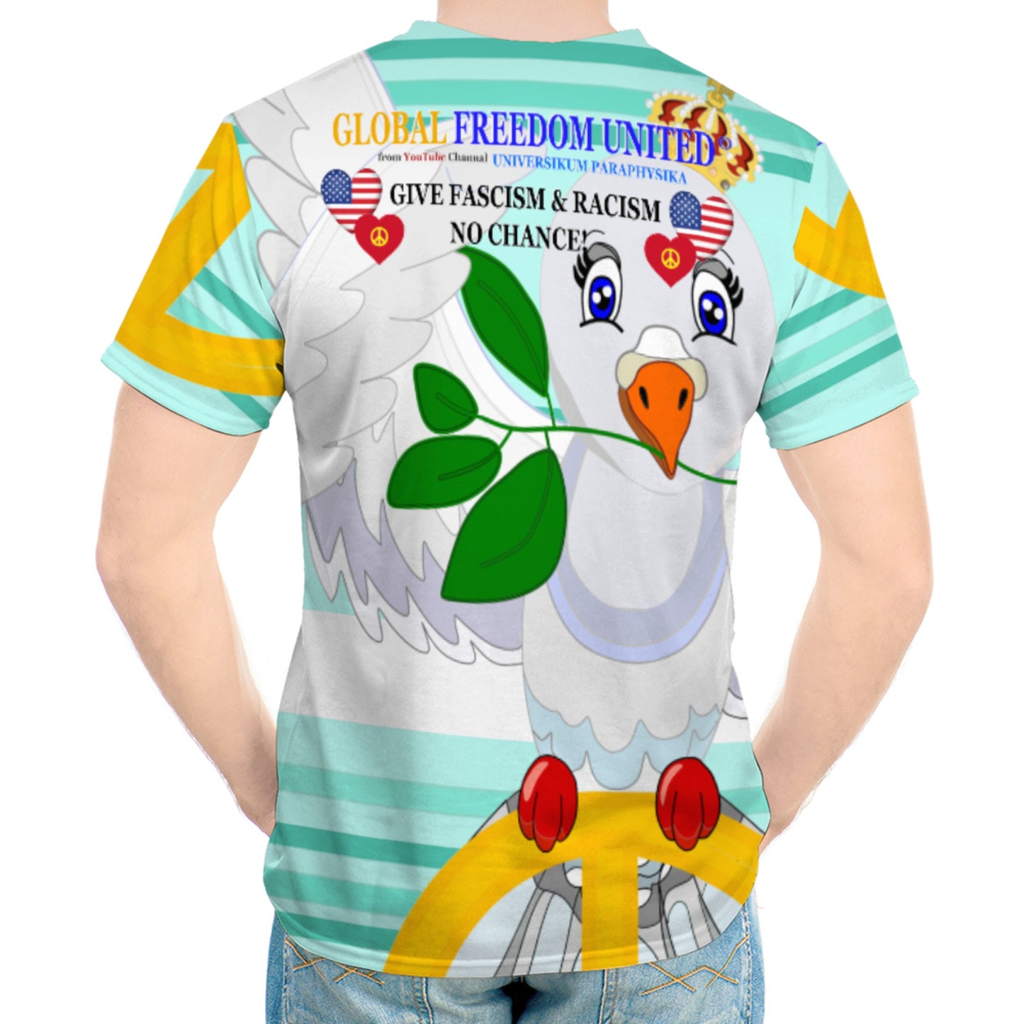 Men´s T-shirt GLOBAL FREEDOM UNITED© Anti Racism & Fascism USA Light Green