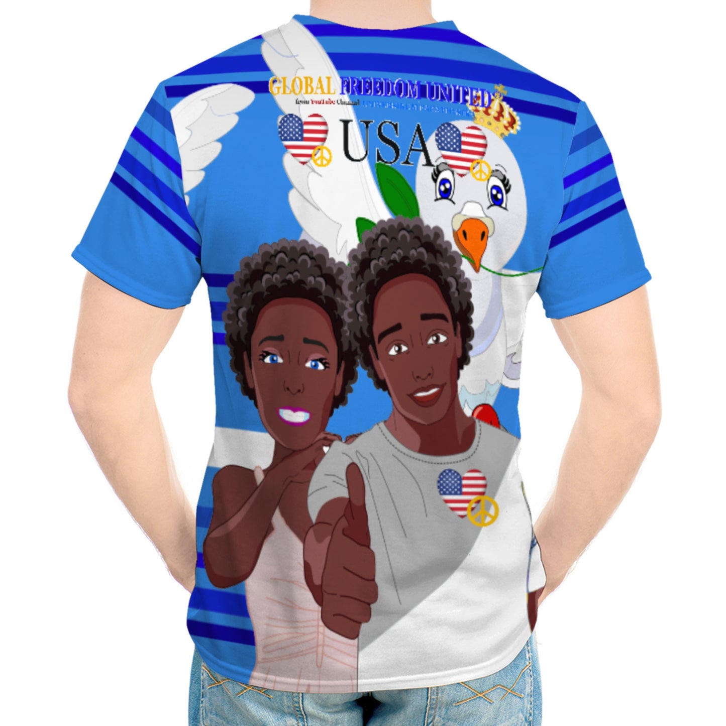 Men´s T-shirt GLOBAL FREEDOM UNITED© Couple USA Afro American Deep Blue