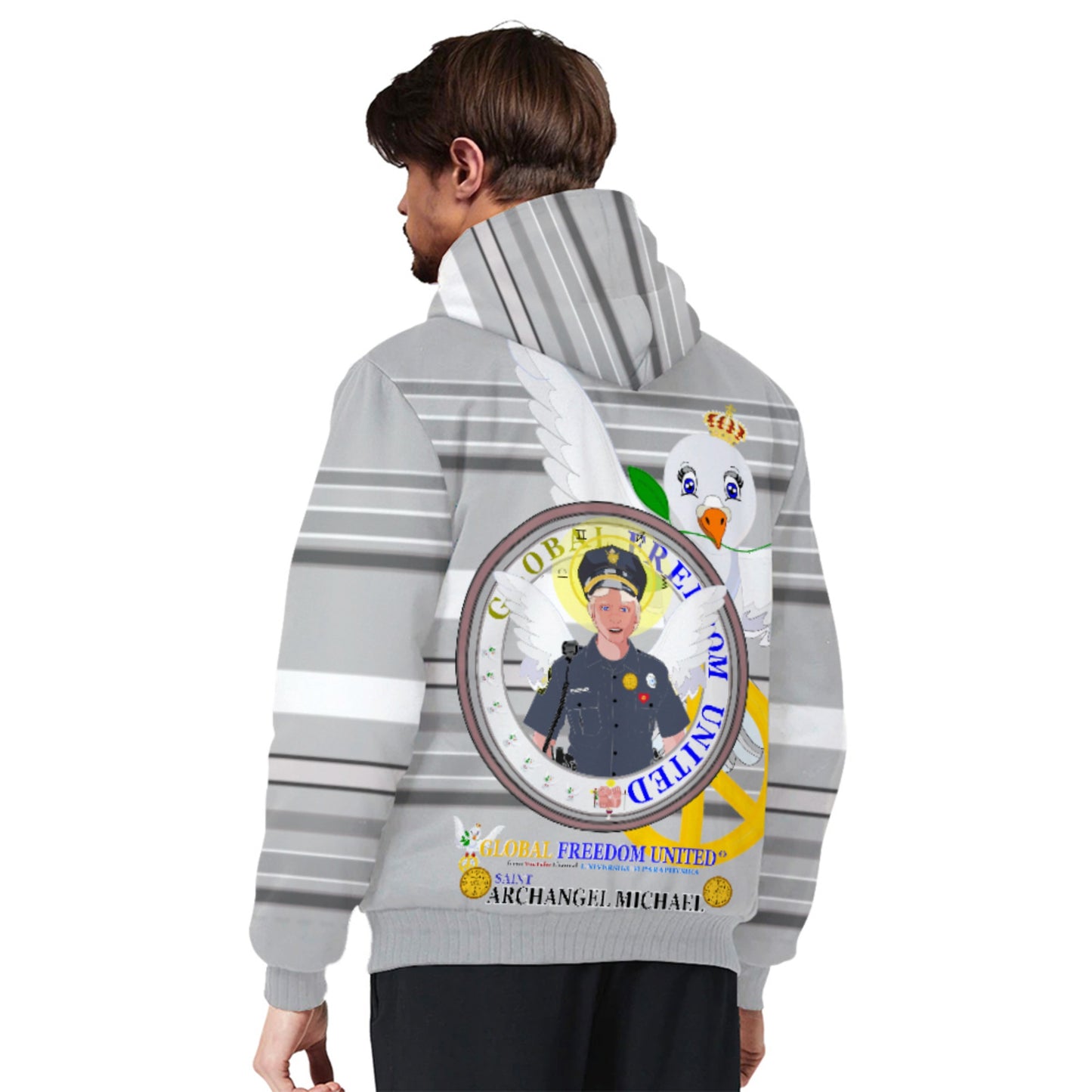 Plush Hoodie GLOBAL FREEDOM UNITED© Archangel Michael As Policemen Deep Grey