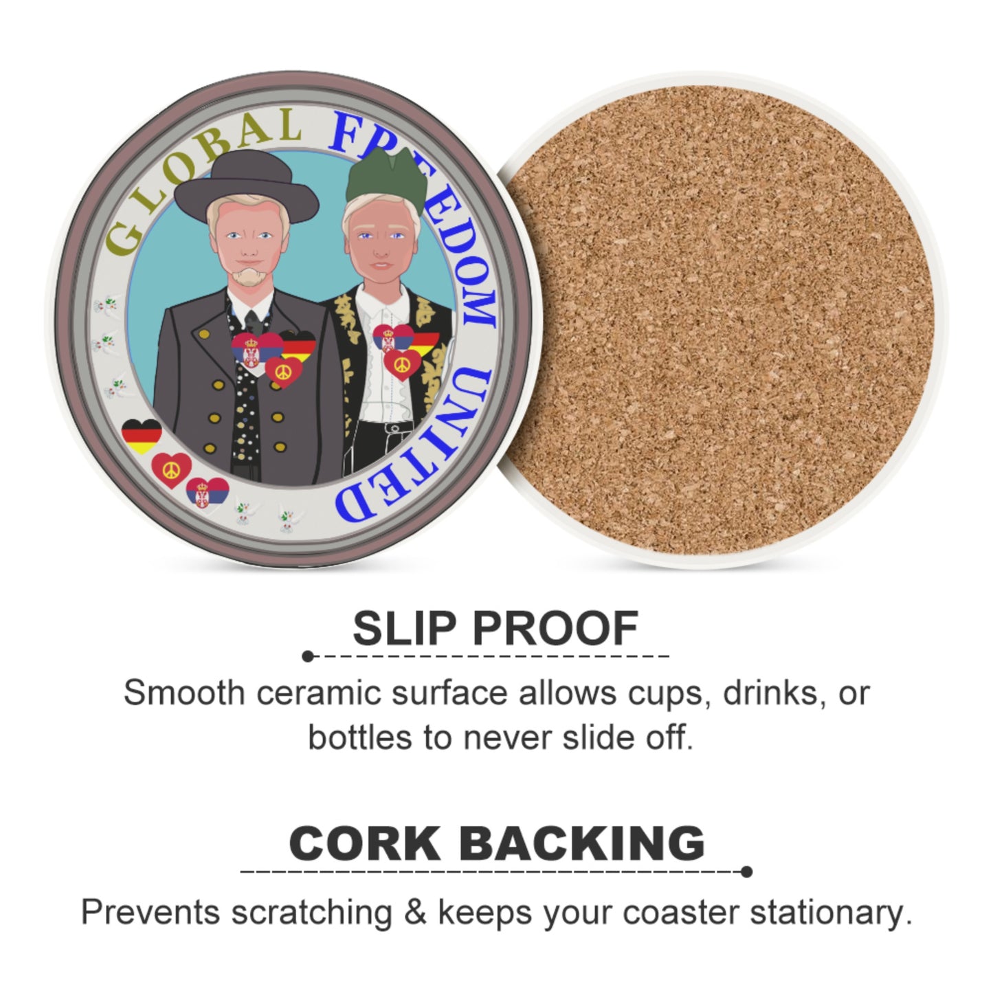 Ceramic Coasters GLOBAL FREEDOM UNITED© Men Serbia & Germany V1