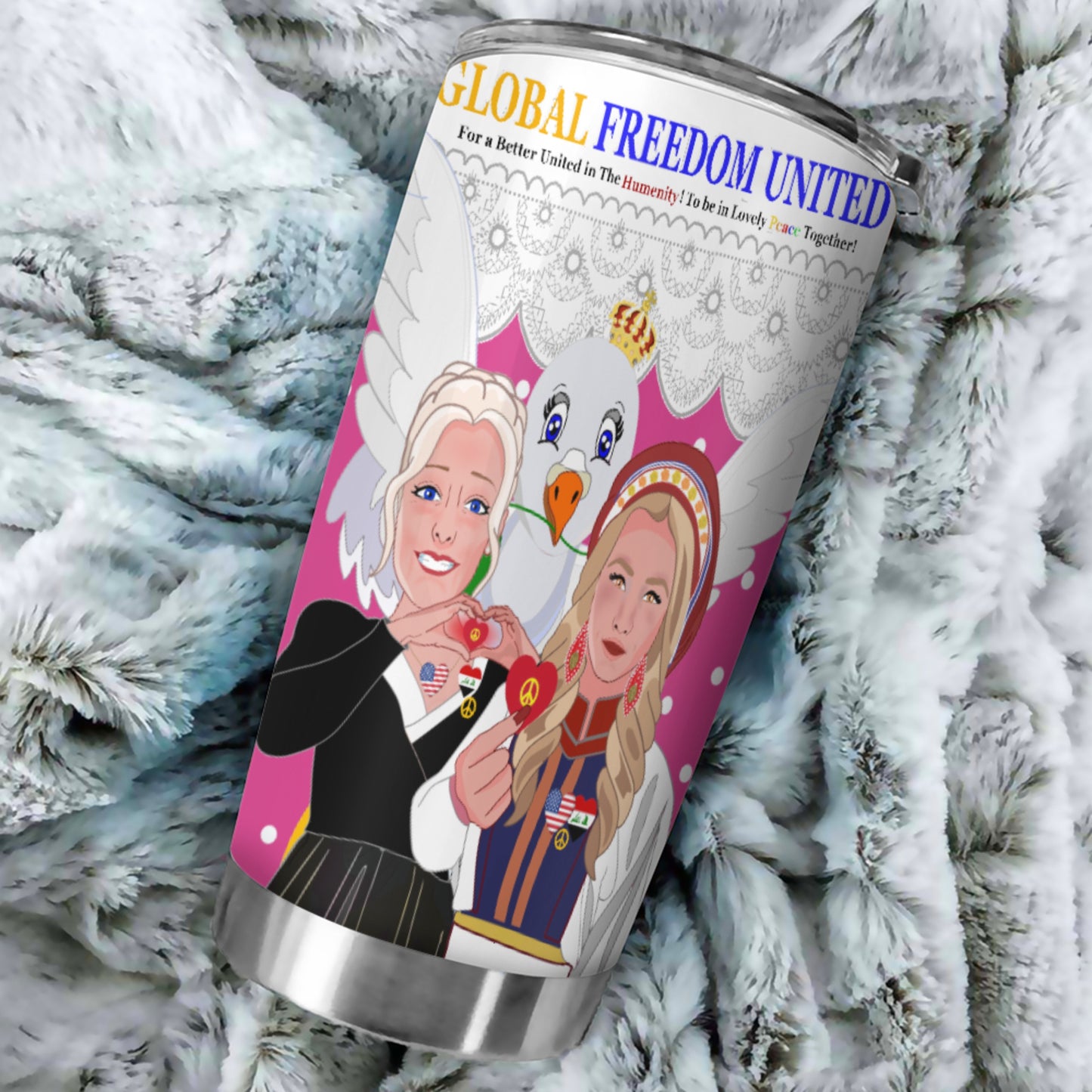 Tumbler GLOBAL FREEDOM UNITED© Women Iraq & USA Pink2