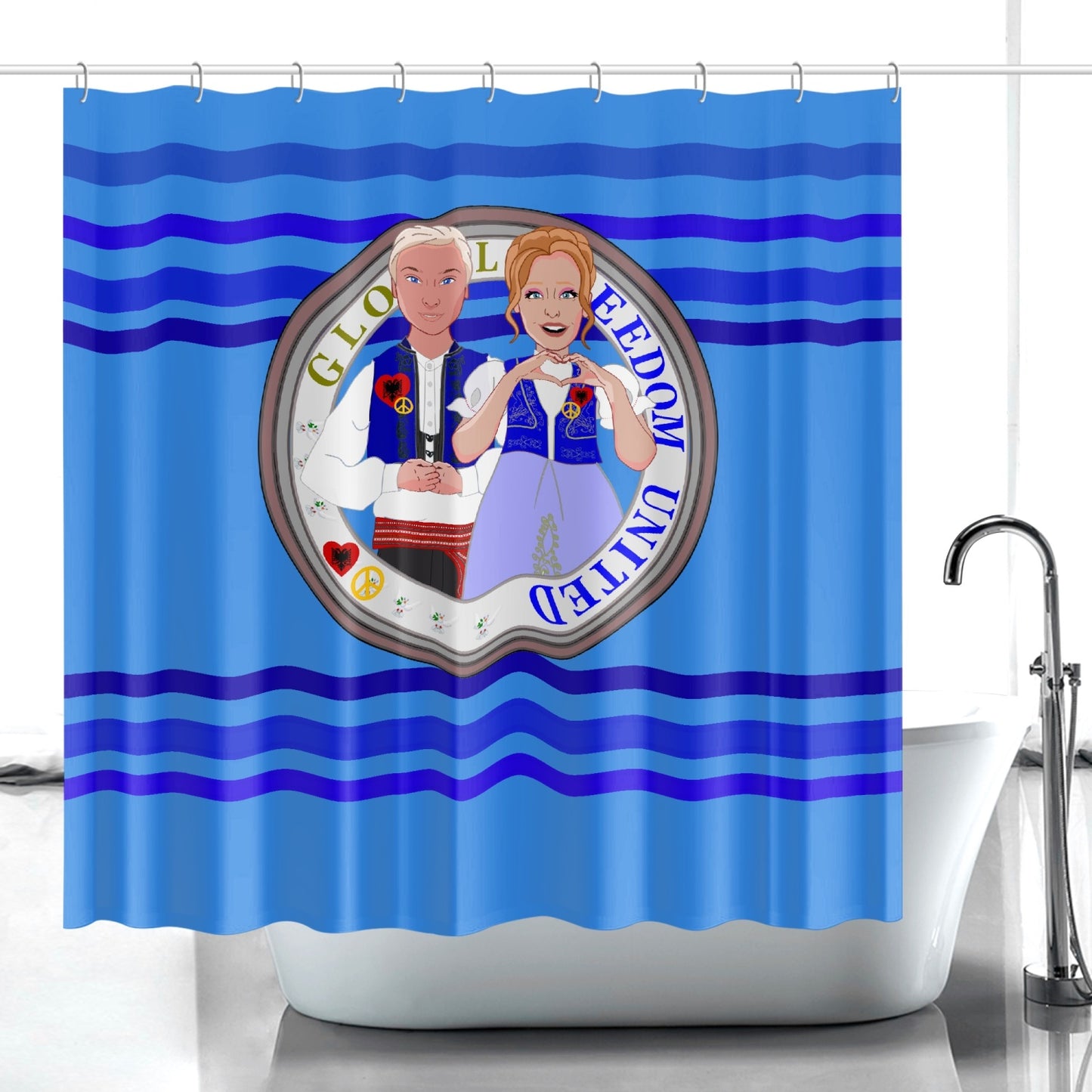 GLOBAL FREEDOM UNITED© Couple Albania Deep Blue Quick-drying Shower Curtain