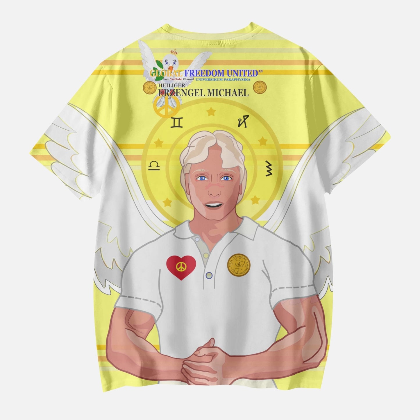 AOP Kids' Short T-Shirts GLOBAL FREEDOM UNITED ARCHANGEL MICHAEL GERMAN YELLOW