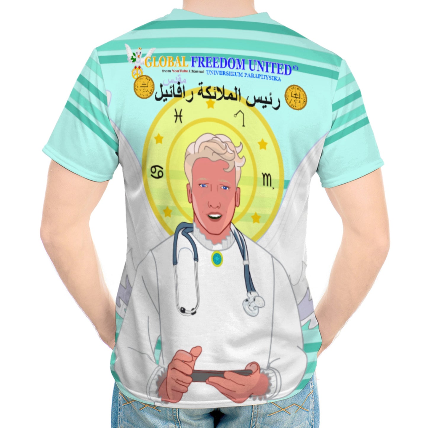 Men´s T-shirt GLOBAL FREEDOM UNITED© Archangel Rafael Arabic Light Green