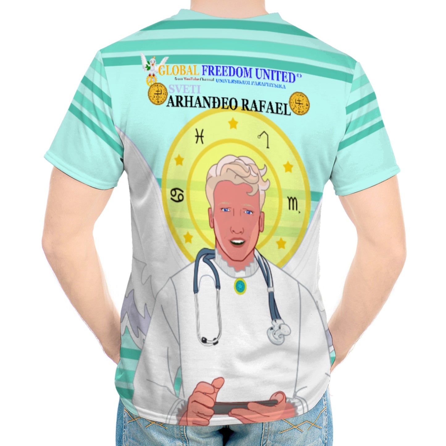 Men´s T-shirt GLOBAL FREEDOM UNITED© Archangel Rafael Croatia Light Green