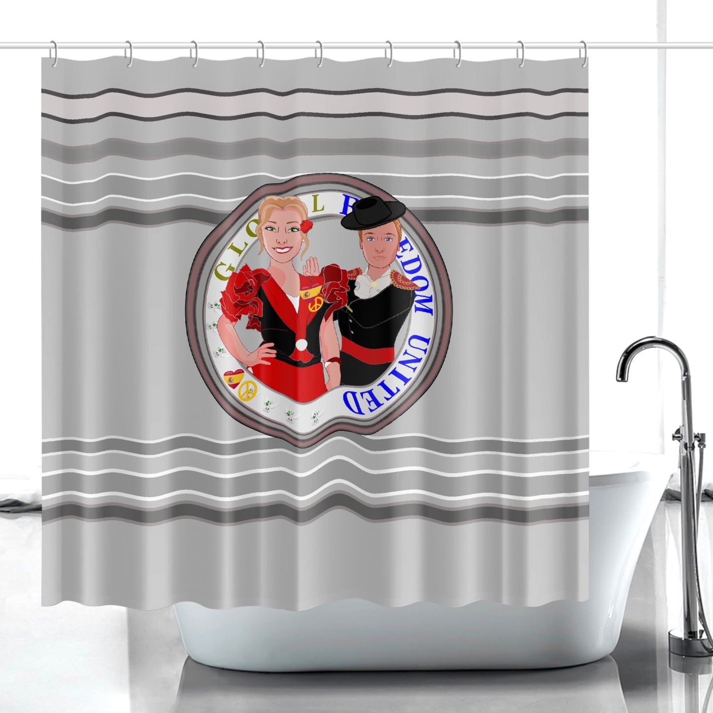 GLOBAL FREEDOM UNITED© Couple Spain grey Quick-drying Shower Curtain
