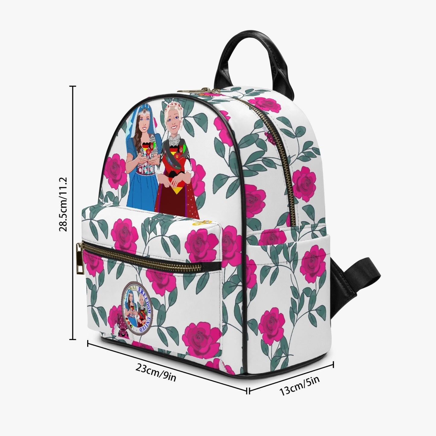 GLOBAL FREEDOM UNITED© Women Afghanistan & Germany Pink Roses - All Over Printed PU Backpack