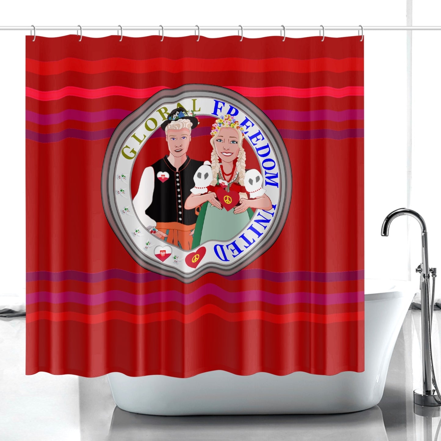 GLOBAL FREEDOM UNITED© Couple Poland Red - Quick-drying Shower Curtain