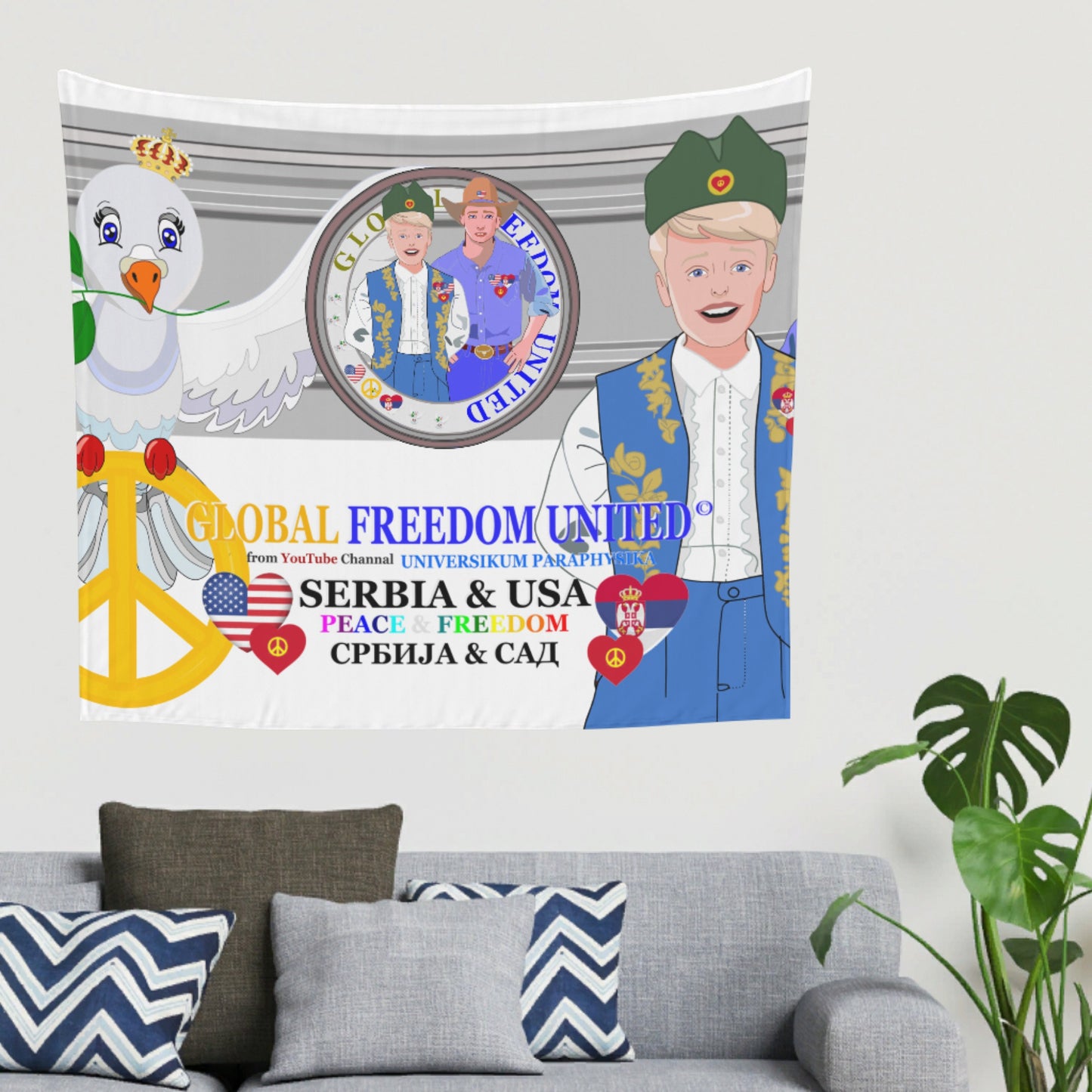 Tupestry GLOBAL FREEDOM UNITED© Men Serbia & USA Grey