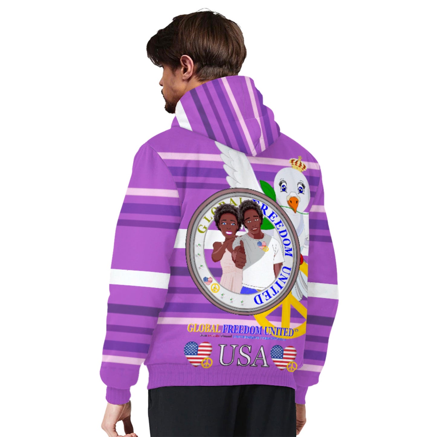 Plush Hoodie GLOBAL FREEDOM UNITED© Couple USA Afro American Lilac