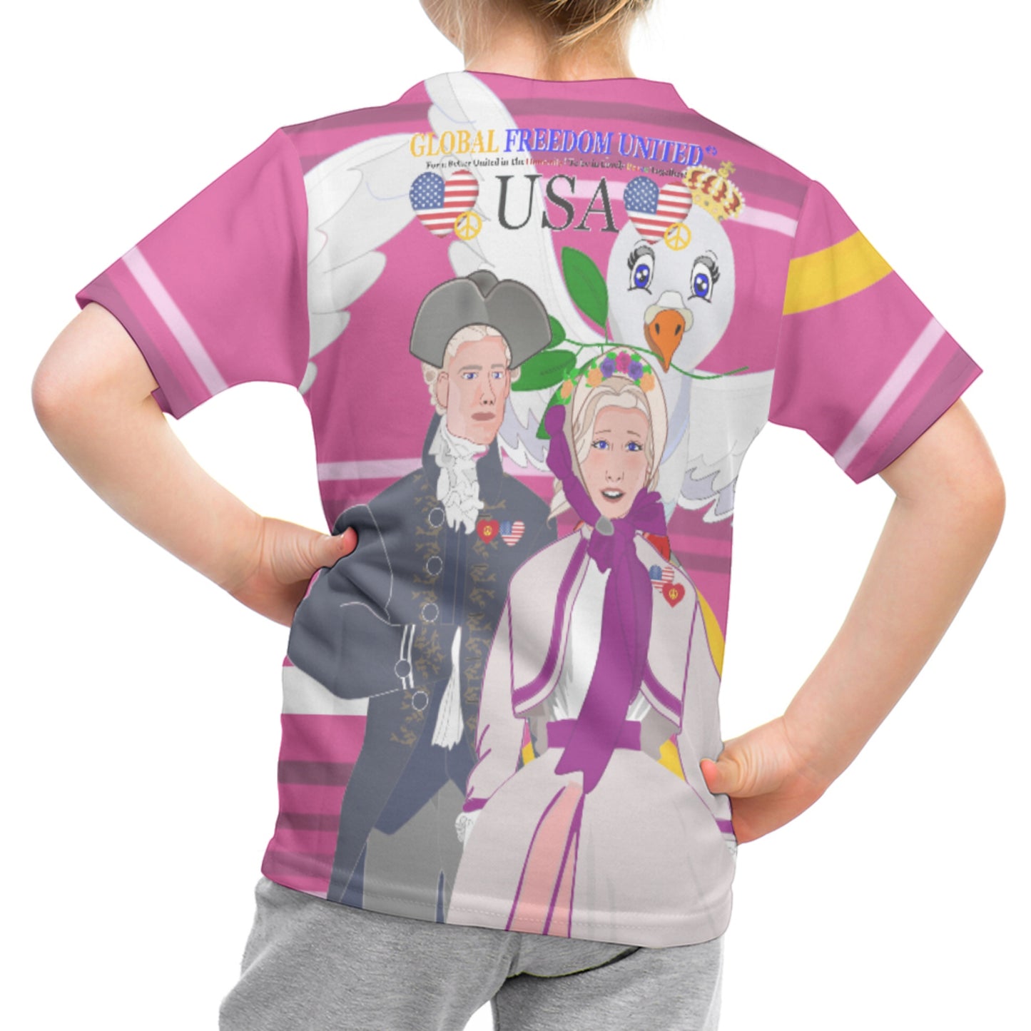 Kid´s T-shirt GLOBAL FREEDOM UNITED© Couple USA V3 Pink2