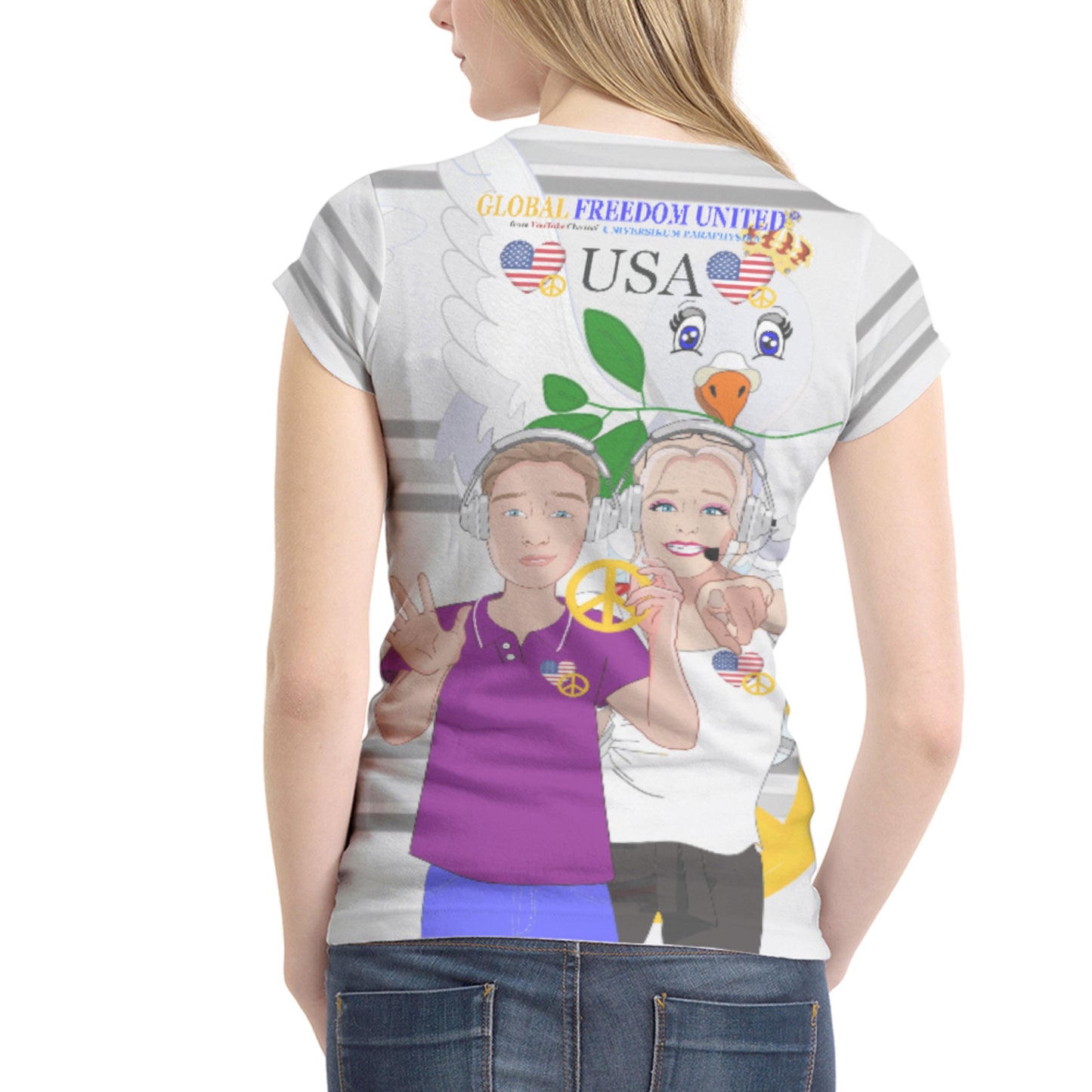 Women´s T-shirt 1 GLOBAL FREEDOM UNITED© Couple USA Wight American Grey