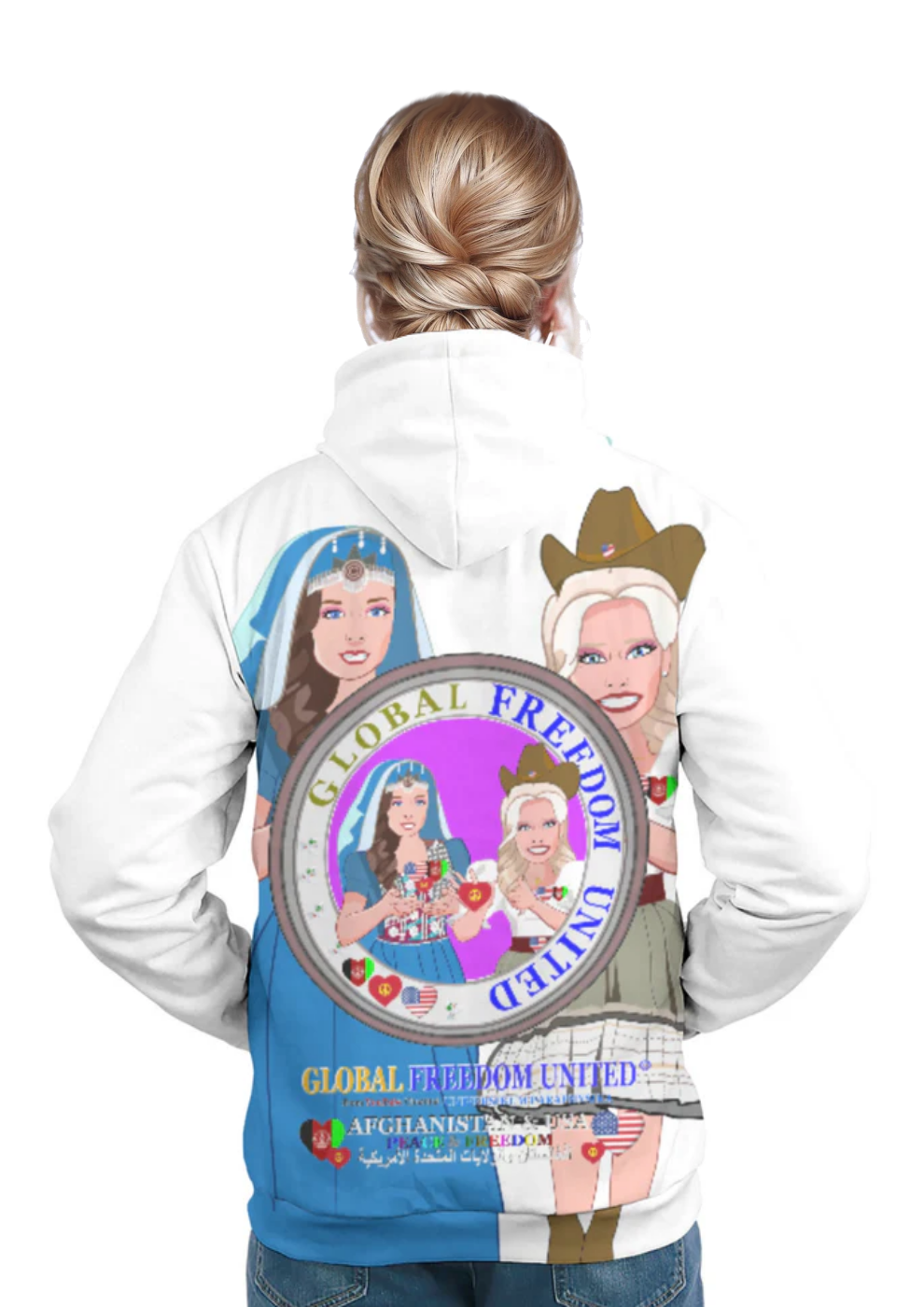 Hoodie GLOBAL FREEDOM UNITED© Women AFGHANISTAN & USA Big Wight