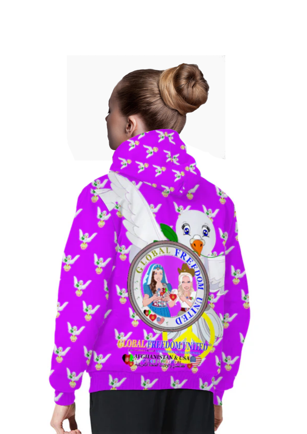 Plush Hoodie GLOBAL FREEDOM UNITED© Women AFGHANISTAN & USA Lilac