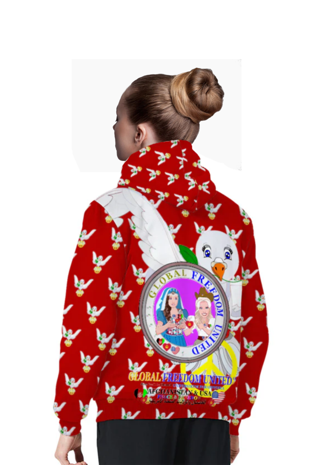 Plush Hoodie GLOBAL FREEDOM UNITED© Women AFGHANISTAN & USA Red