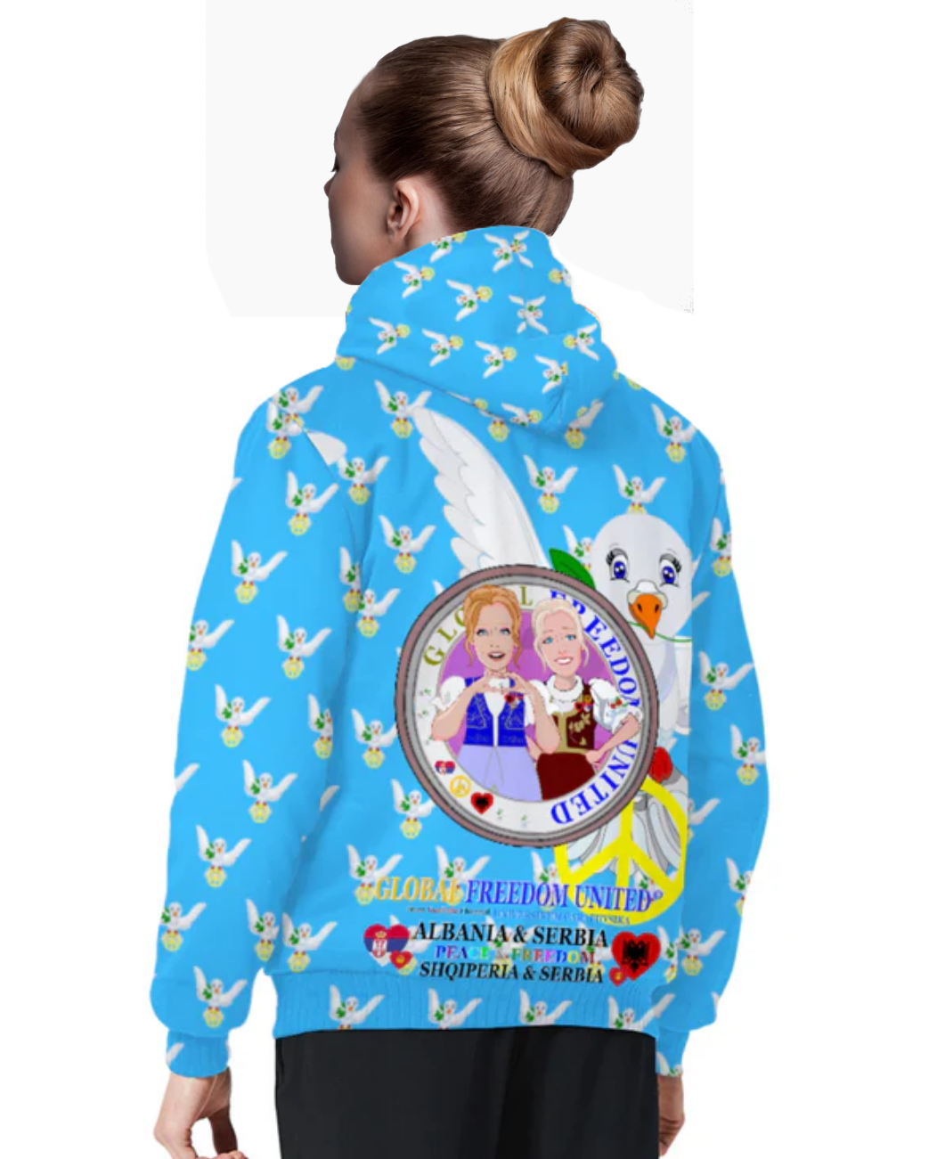 Plush Hoodie GLOBAL FREEDOM UNITED© Women Albania & Serbia Blue