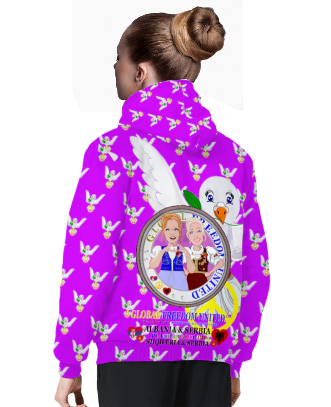 Plush Hoodie GLOBAL FREEDOM UNITED© Women Albania & Serbia Lilac