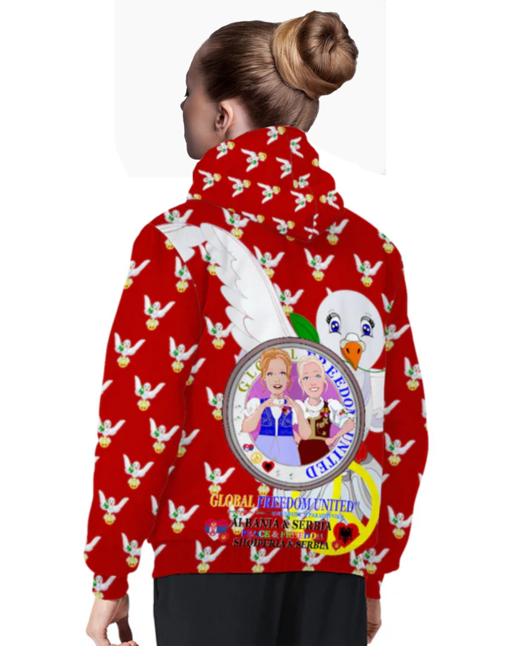 Plush Hoodie GLOBAL FREEDOM UNITED© Women Albania & Serbia Red