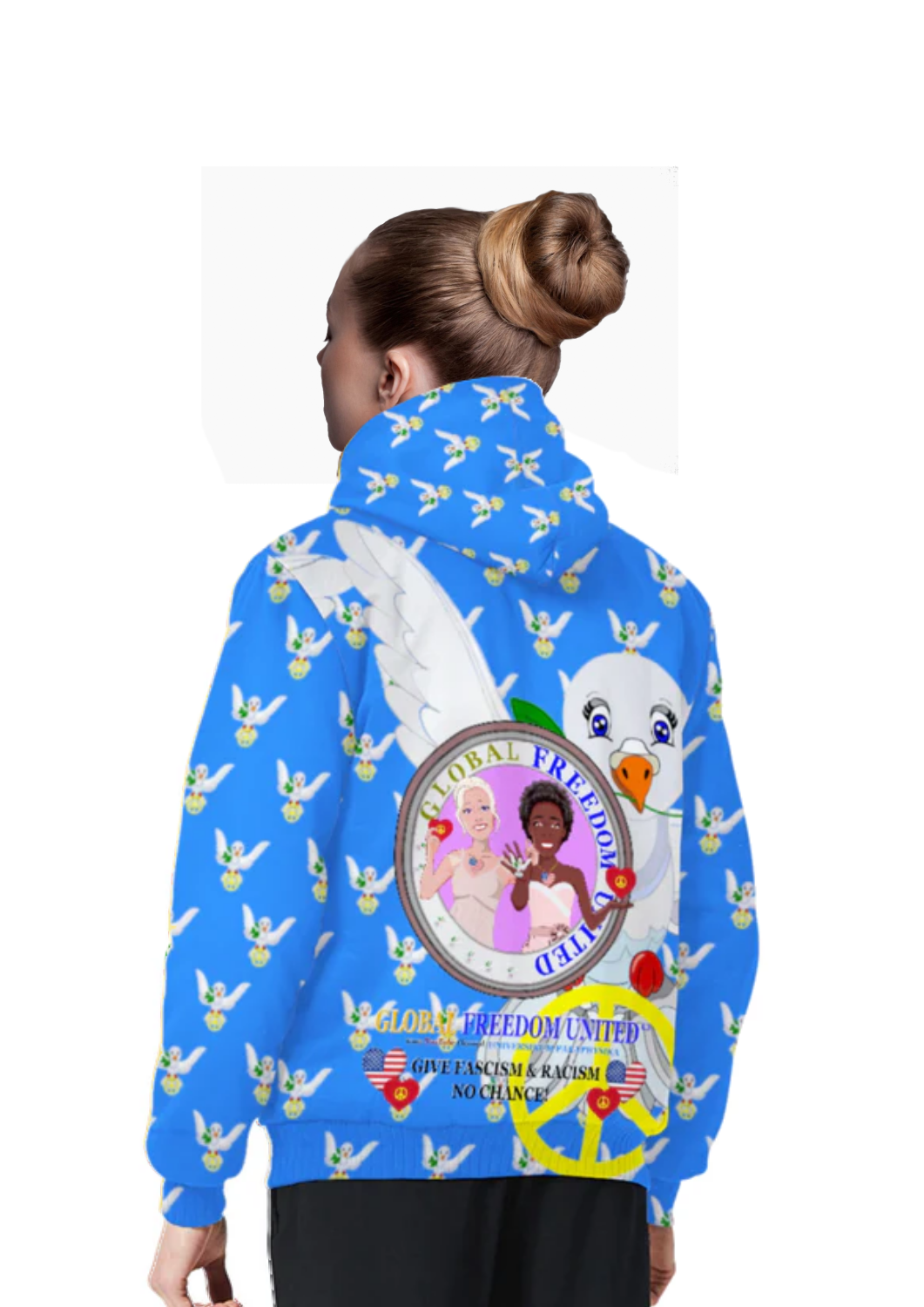 Plush Hoodie GLOBAL FREEDOM UNITED© Women Anti Racism & Fascism USA Blue