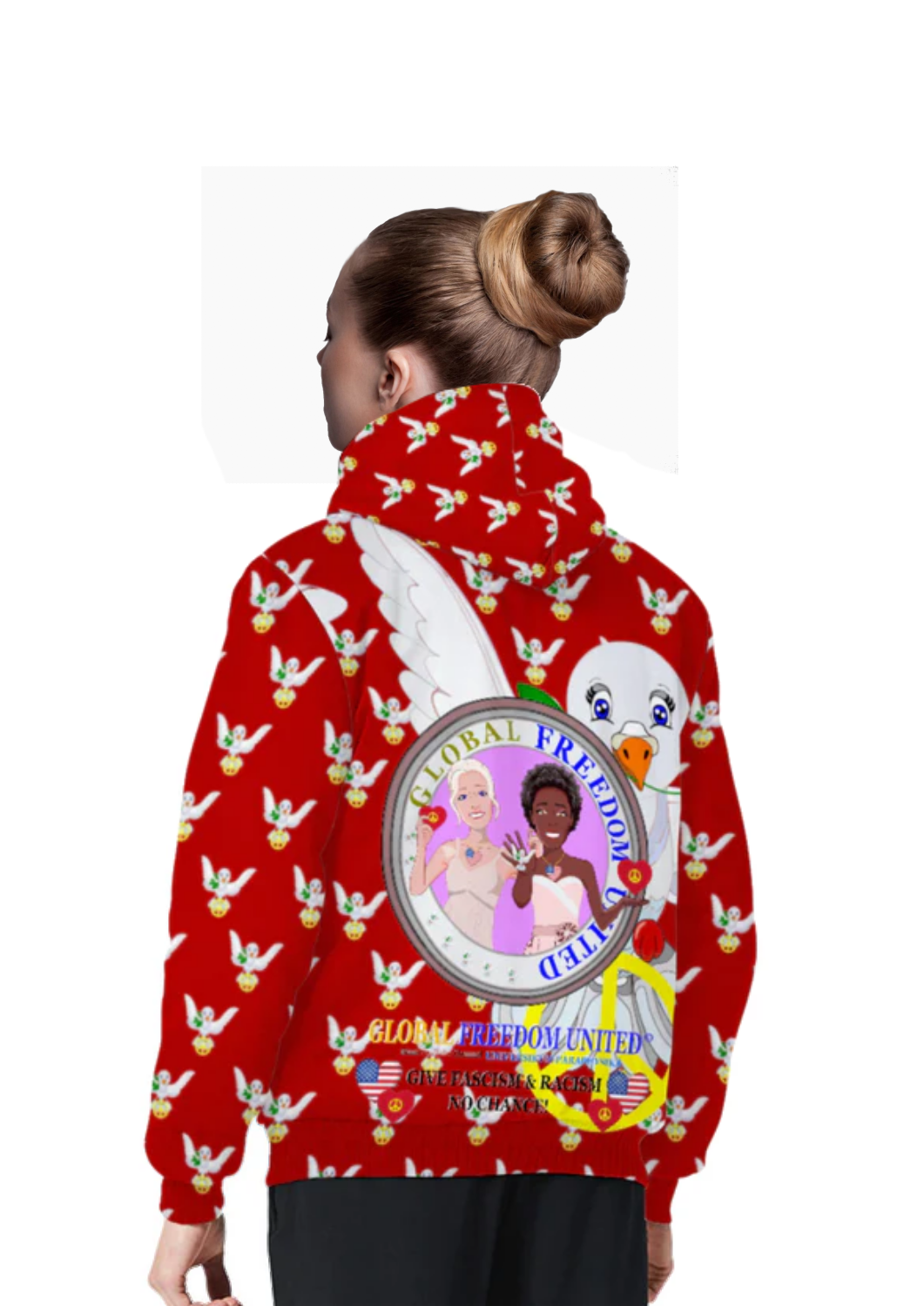 Plush Hoodie GLOBAL FREEDOM UNITED© Women Anti Racism & Fascism USA Red