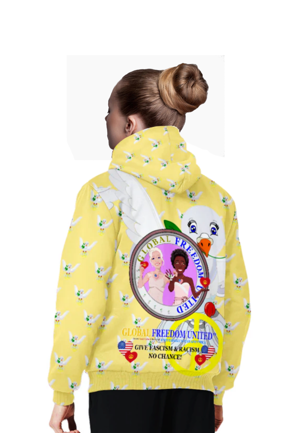 Plush Hoodie GLOBAL FREEDOM UNITED© Women Anti Racism & Fascism USA Yellow