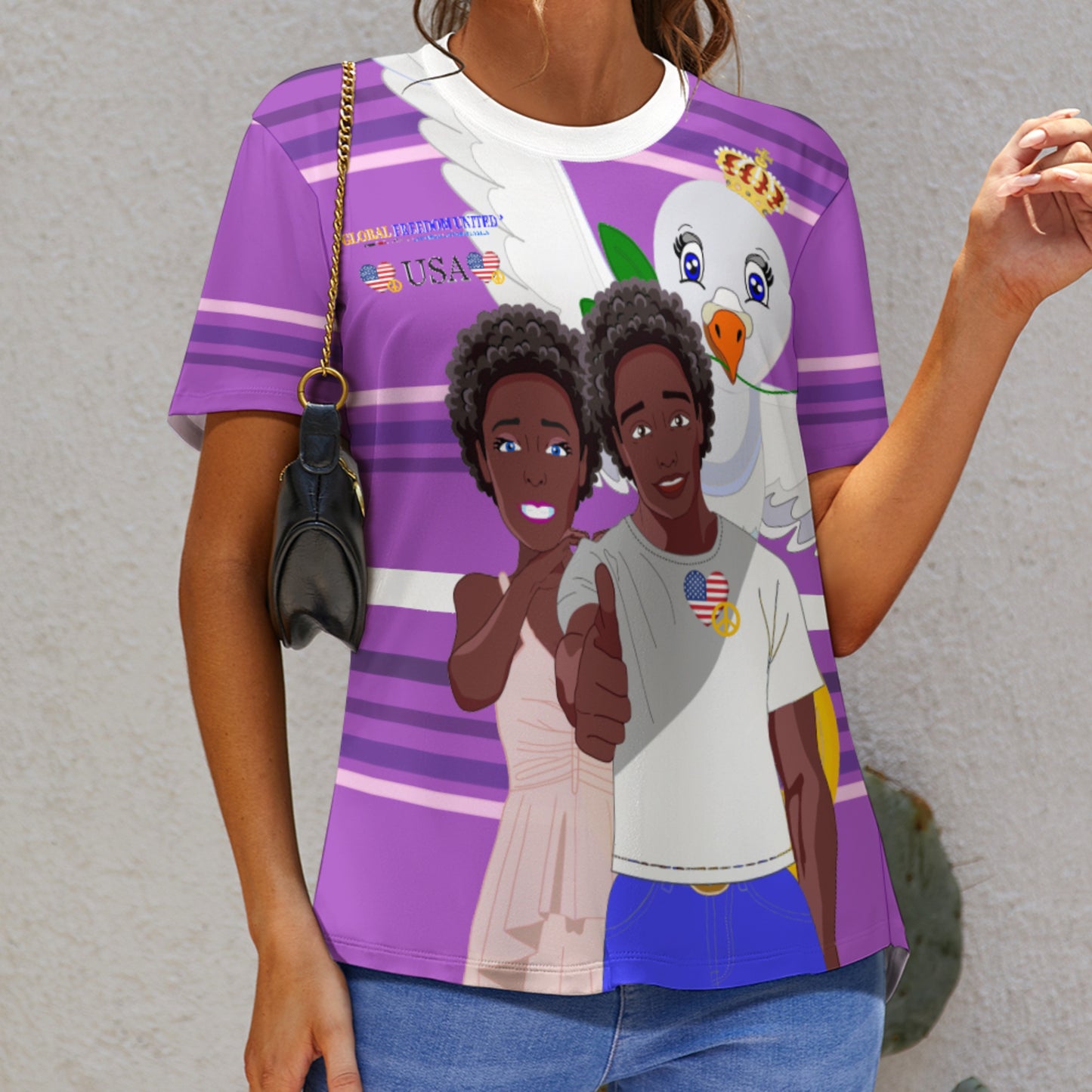 Women´s T-shirt 2 GLOBAL FREEDOM UNITED© Couple USA Afro American Lilac