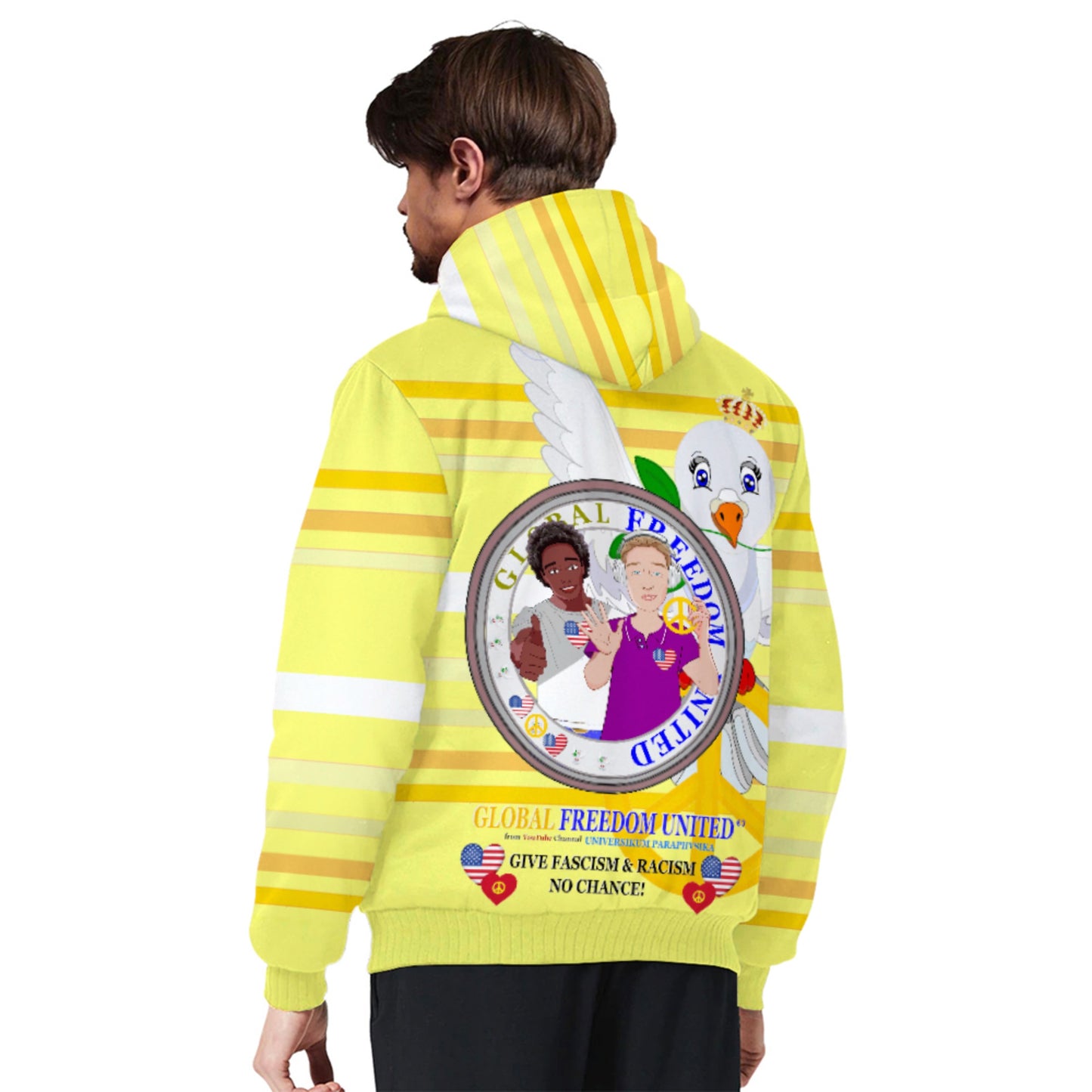 Plush Hoodie GLOBAL FREEDOM UNITED© Men Anti Racism & Fascism USA Yellow