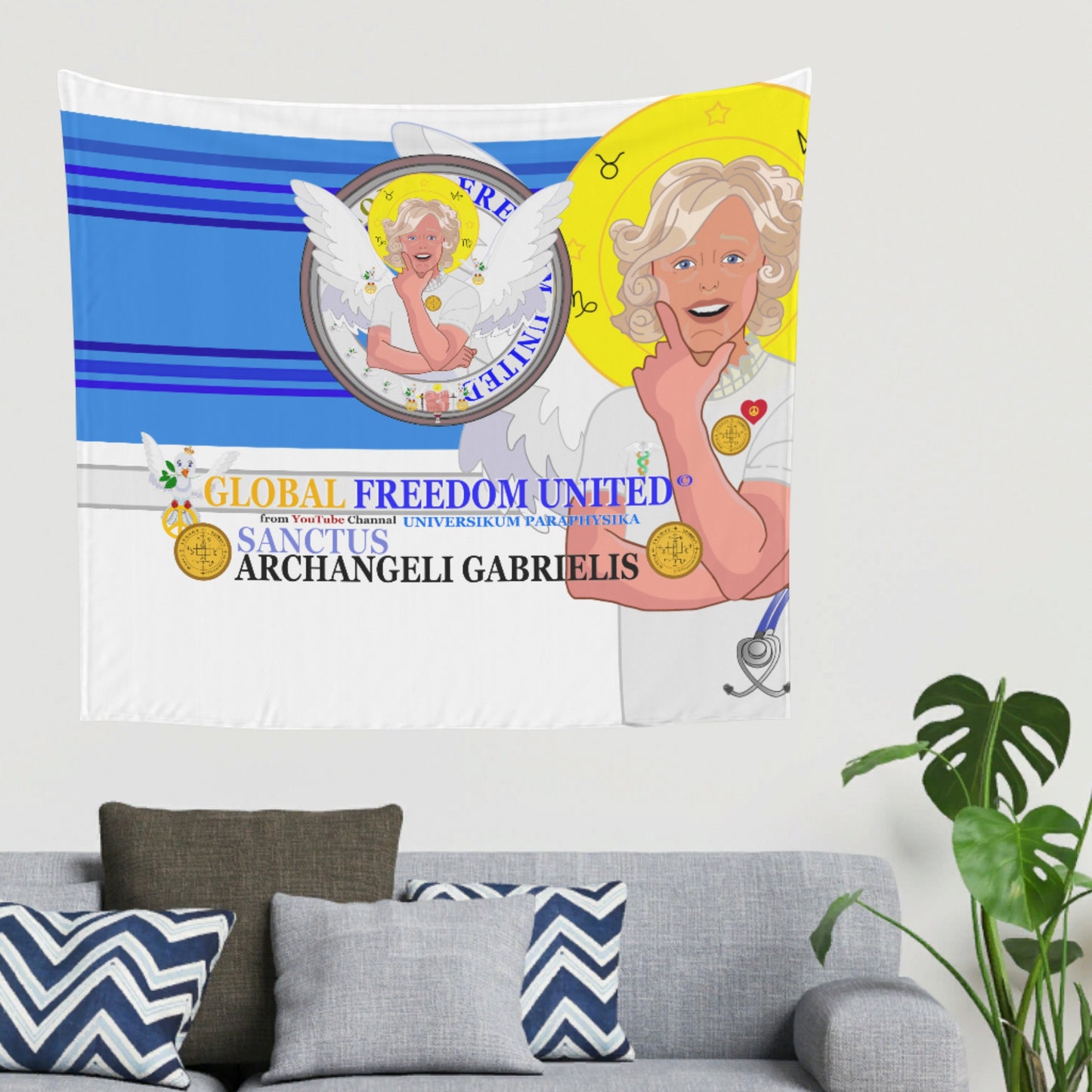 Tapestry GLOBAL FREEDOM UNITED© Archangel Gabriel Latein Deep Blue