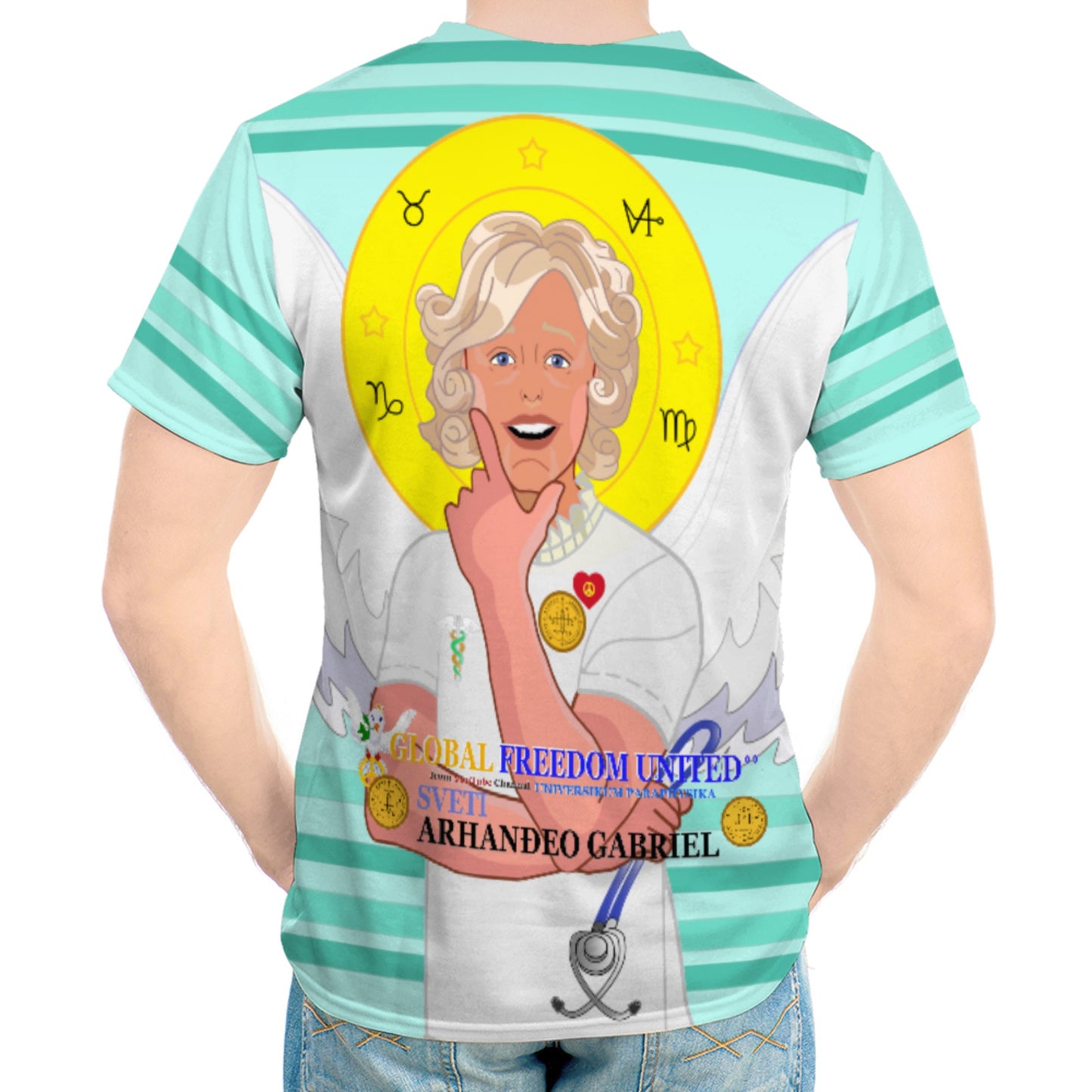 Men´s T-shirt GLOBAL FREEDOM UNITED© Archangel Gabriel Croatia Light Green