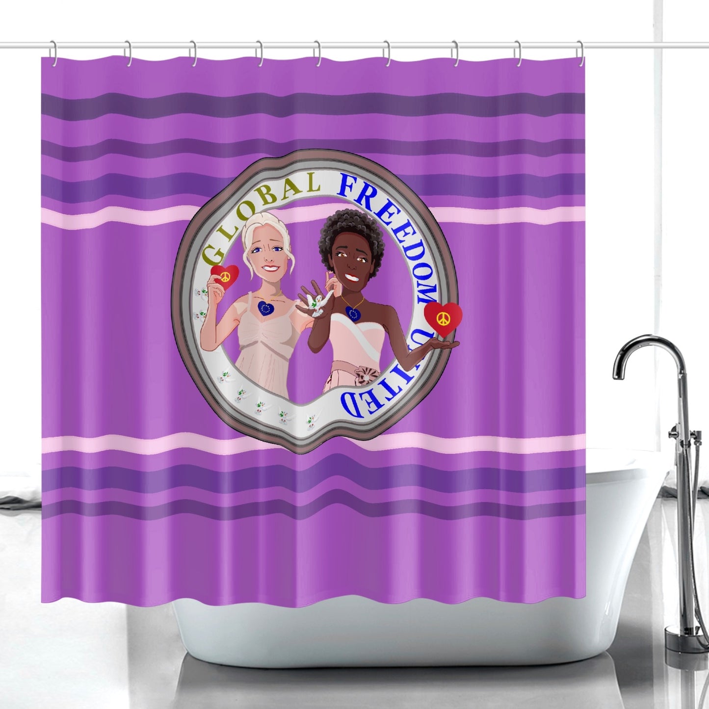 Quick-drying Shower Curtain GLOBAL FREEDOM UNITED© Women Anti Fascism & Racism EU Lilac