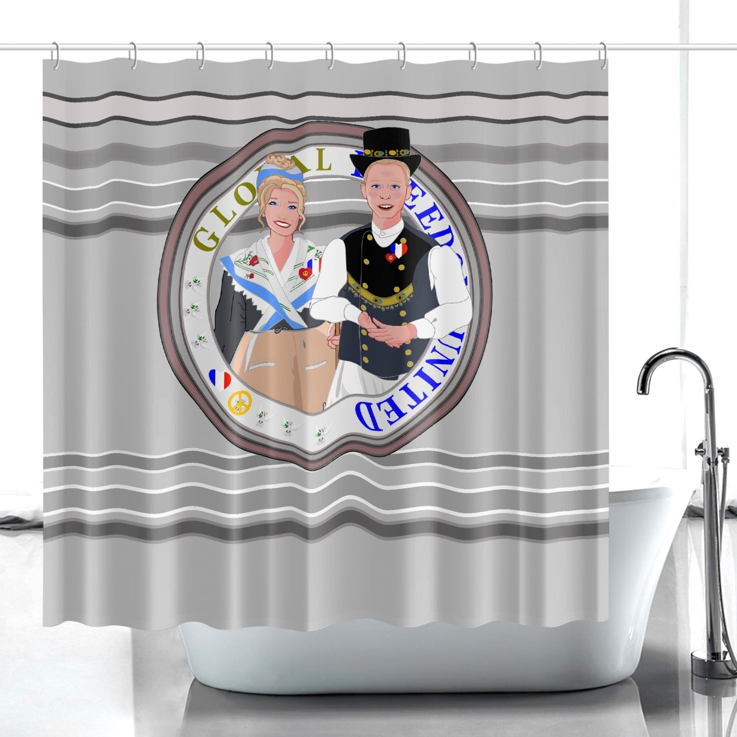 GLOBAL FREEDOM UNITED© Couple France Grey - Quick-drying Shower Curtain