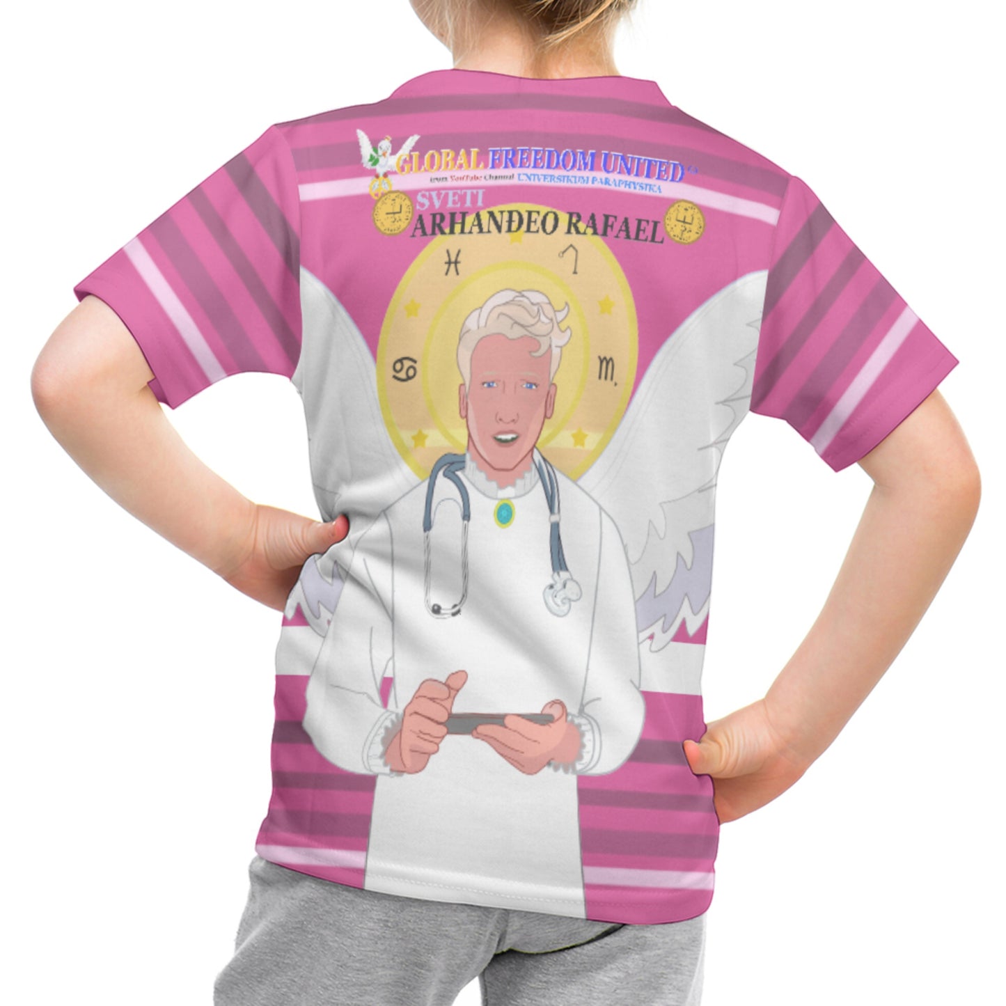 Kid´s T-shirt GLOBAL FREEDOM UNITED© Archangel Rafael Croatia Pink2