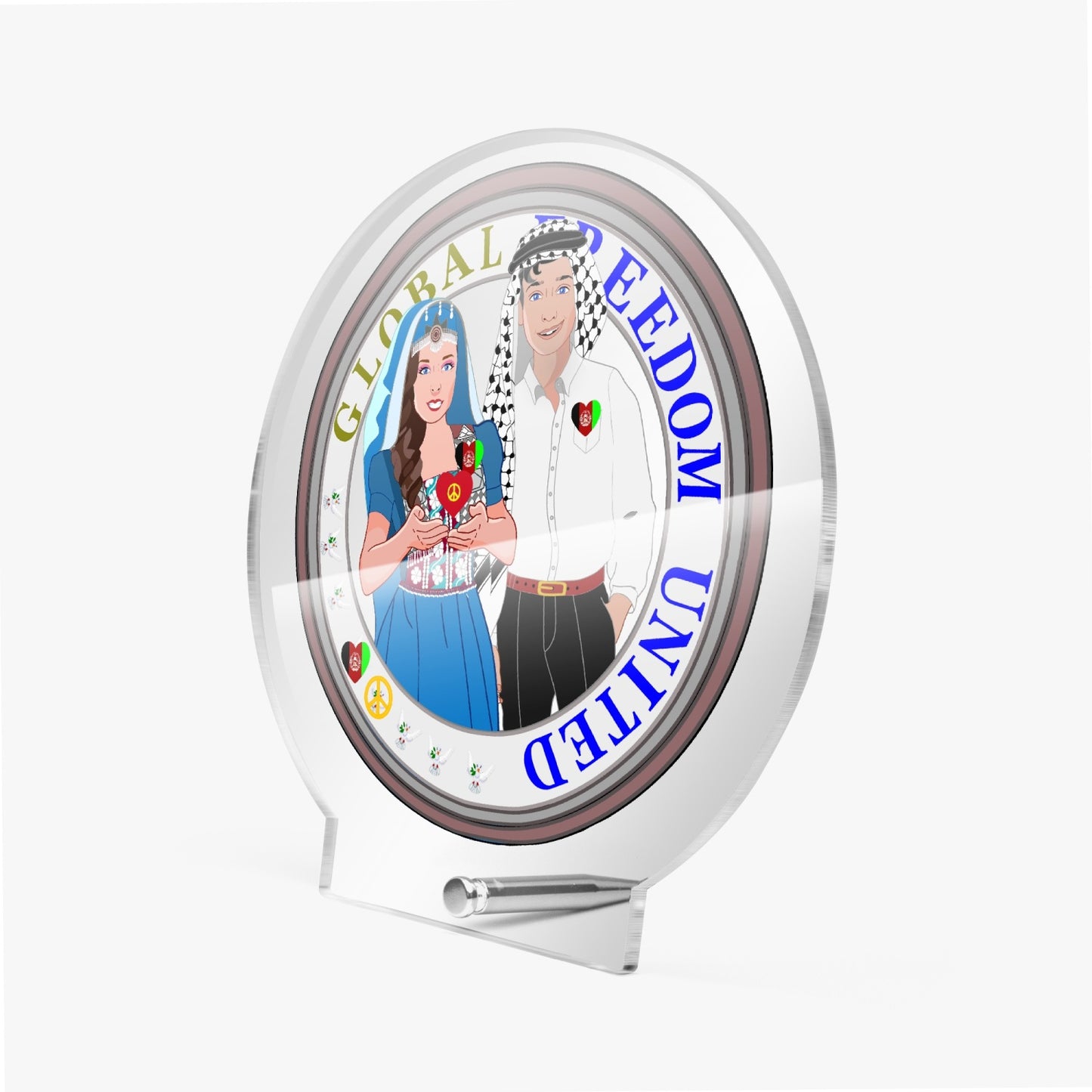 GLOBAL FREEDOM UNITED© Couple Afghanistan Acrylic Plaque with Stand - Round