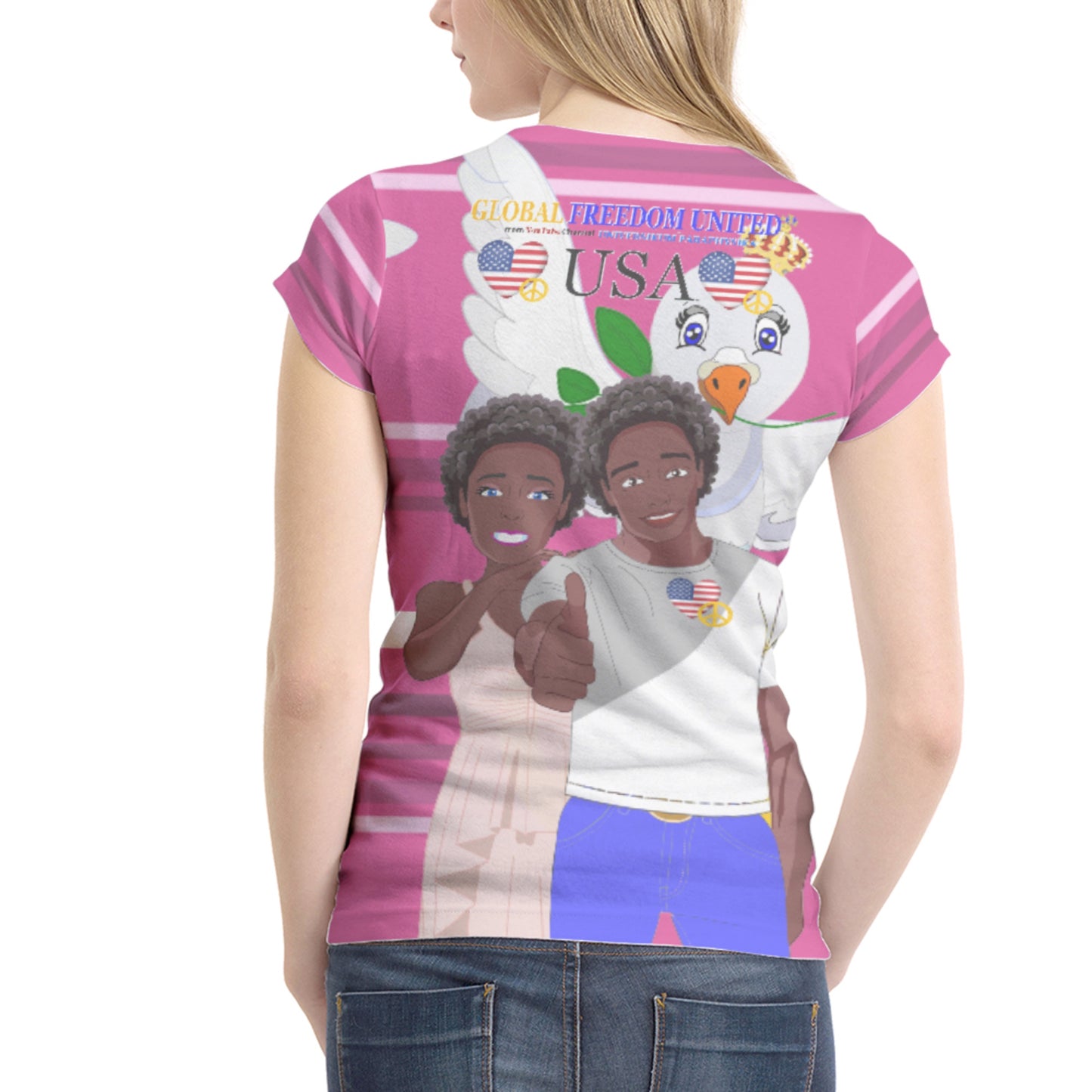 Women´s T-shirt 1 GLOBAL FREEDOM UNITED© Couple USA Afro American Pink