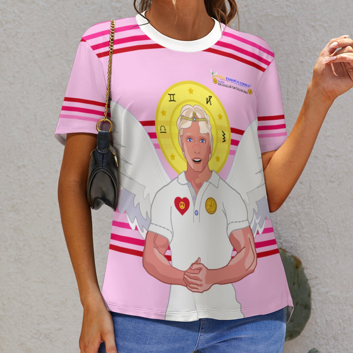 Women´s T-shirt Global Freedom United© Archangel Michael In Latin V2 Pink1