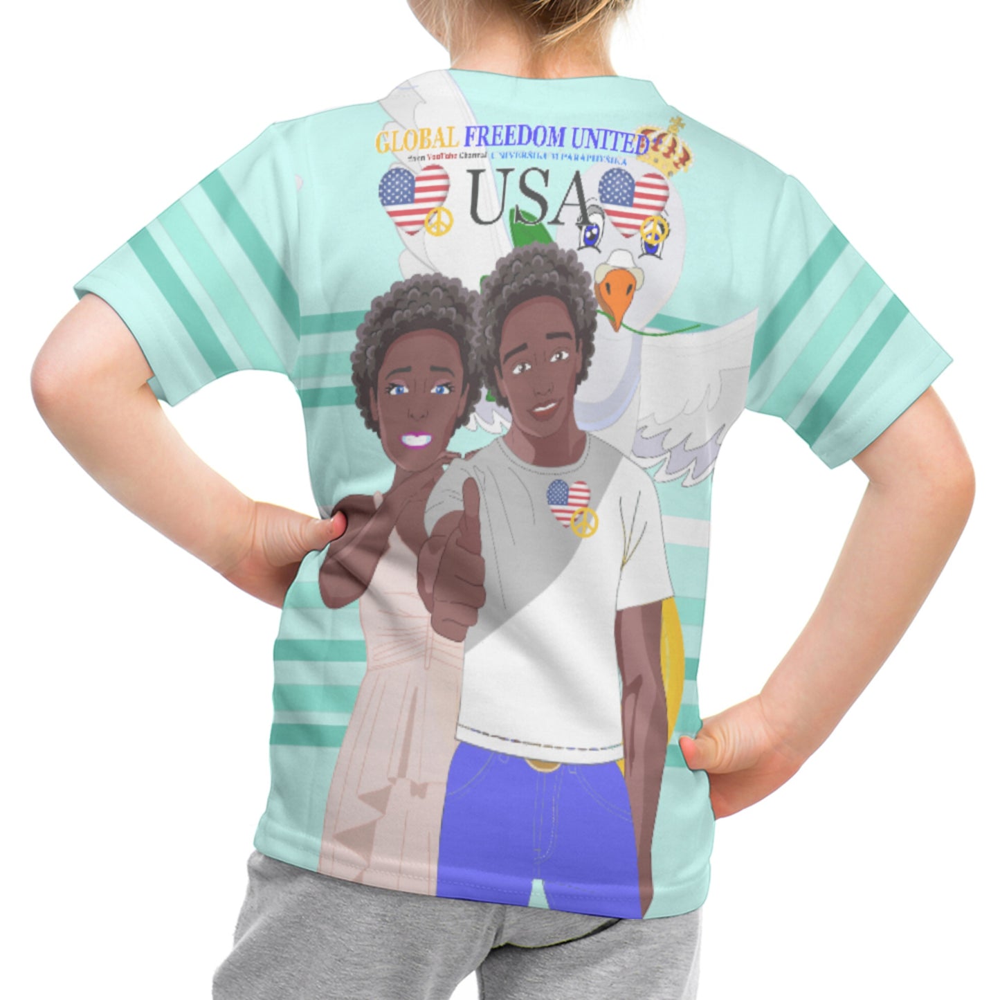 Kit´s T-Shirt GLOBAL FREEDOM UNITED© Couple USA Afro American Light Green