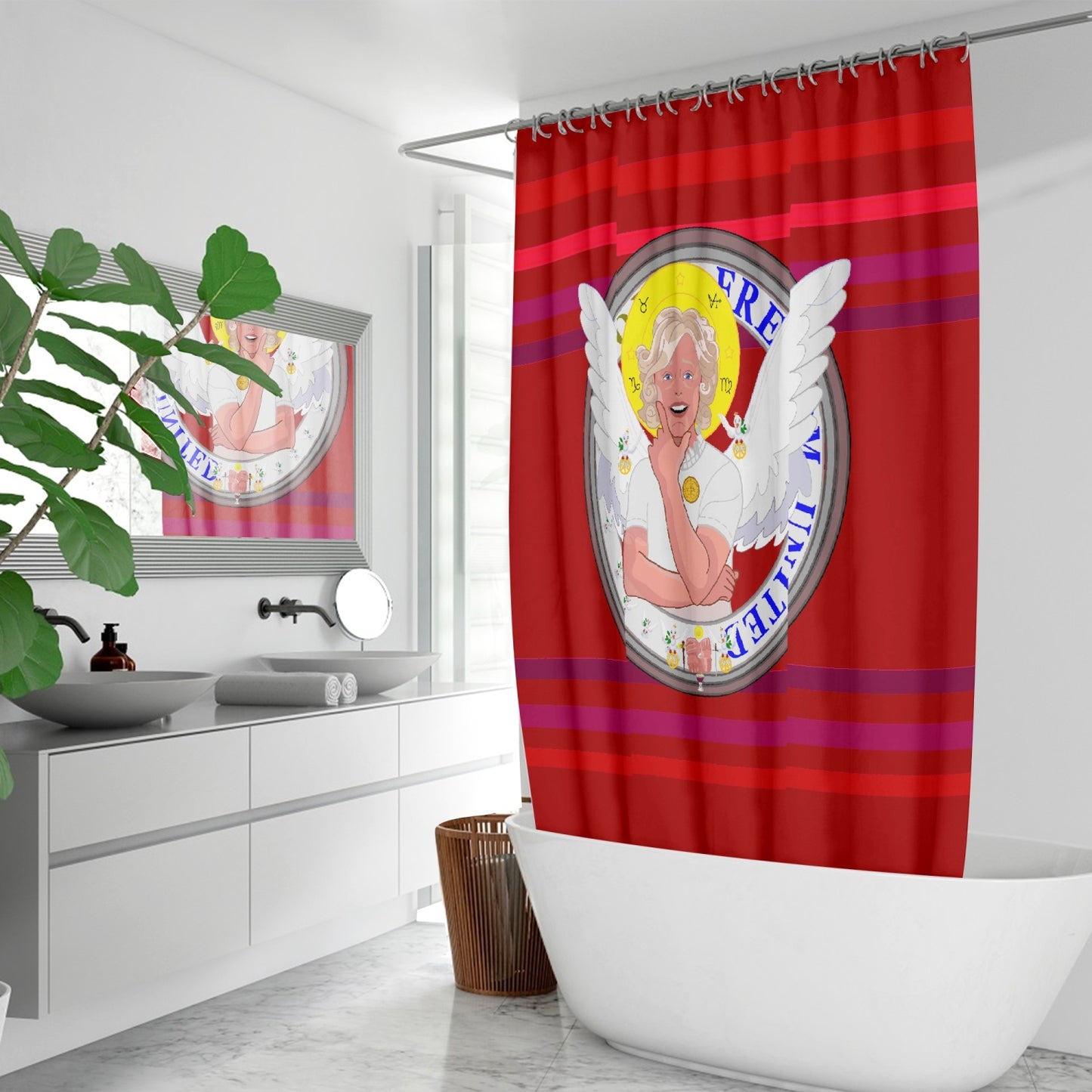 Quick-drying Shower Curtain GLOBAL FREEDOM UNITED© ARCHANGEL GABRIEL Red